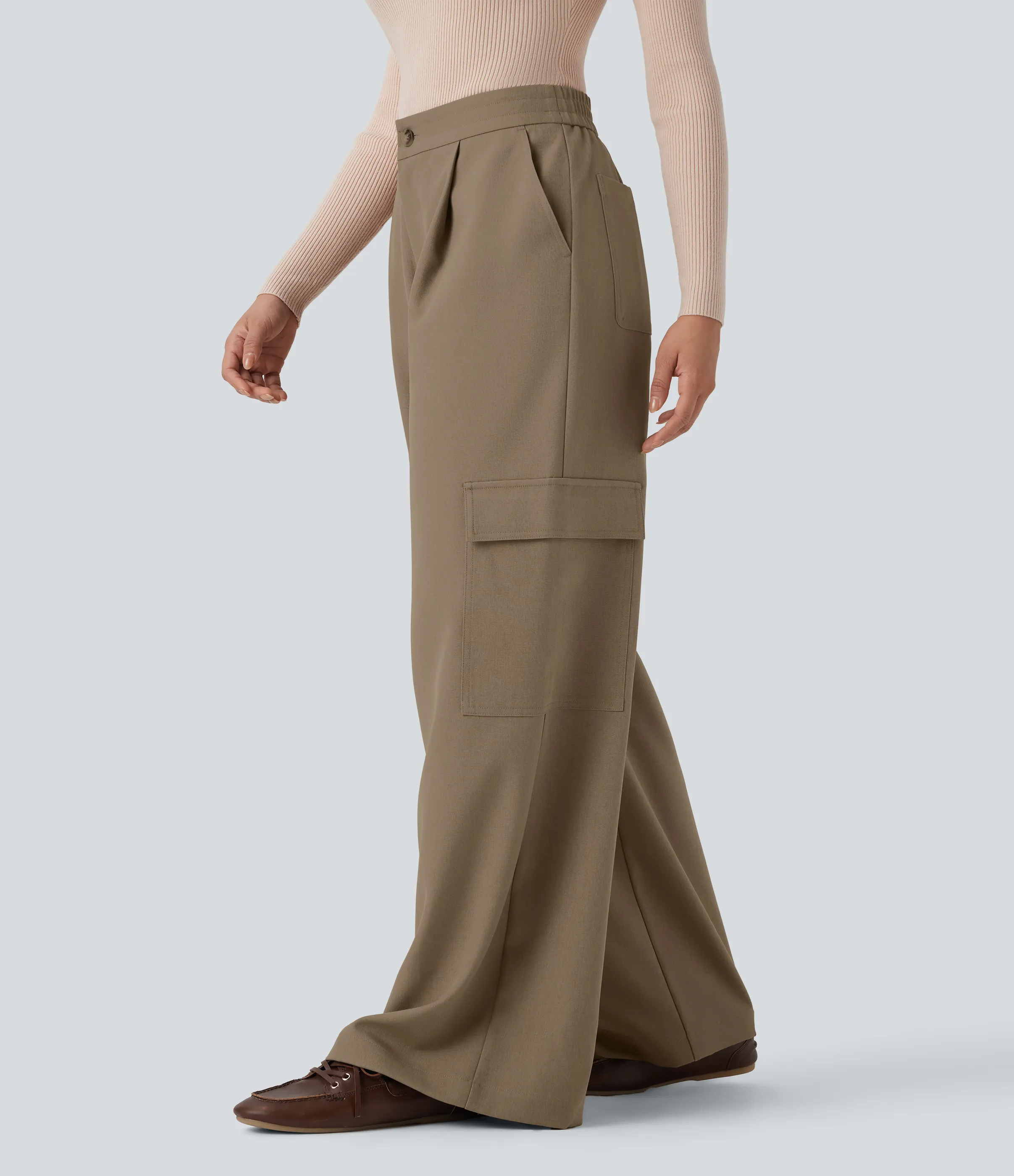 Halara Pantalones cargo casuales de tiro alto y pierna ancha con bolsillos - Sepia Tint - L(regular) sold by Halara product image thumbnail 4