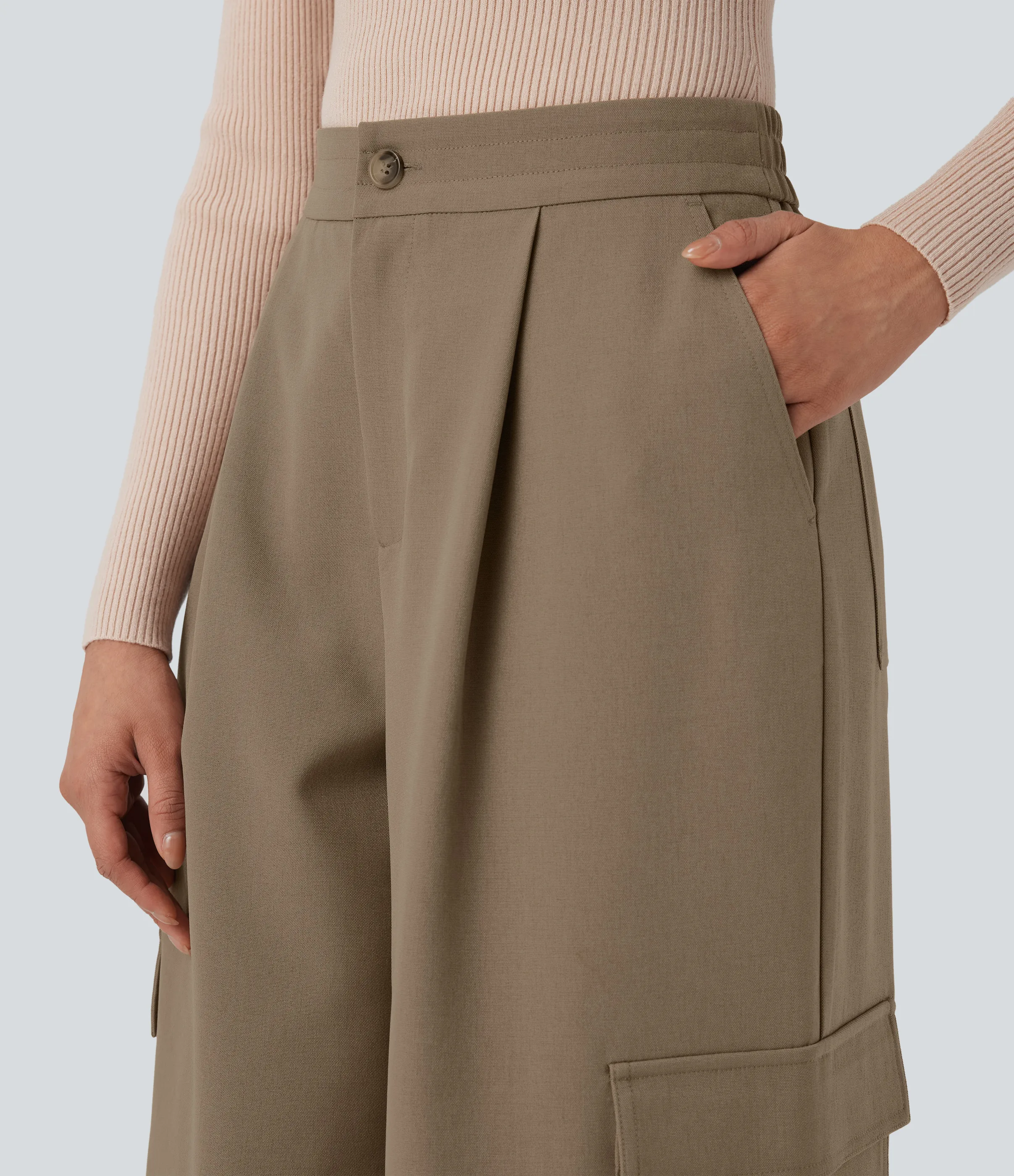Halara Pantalones cargo casuales de tiro alto y pierna ancha con bolsillos - Sepia Tint - L(regular) sold by Halara product image thumbnail 5