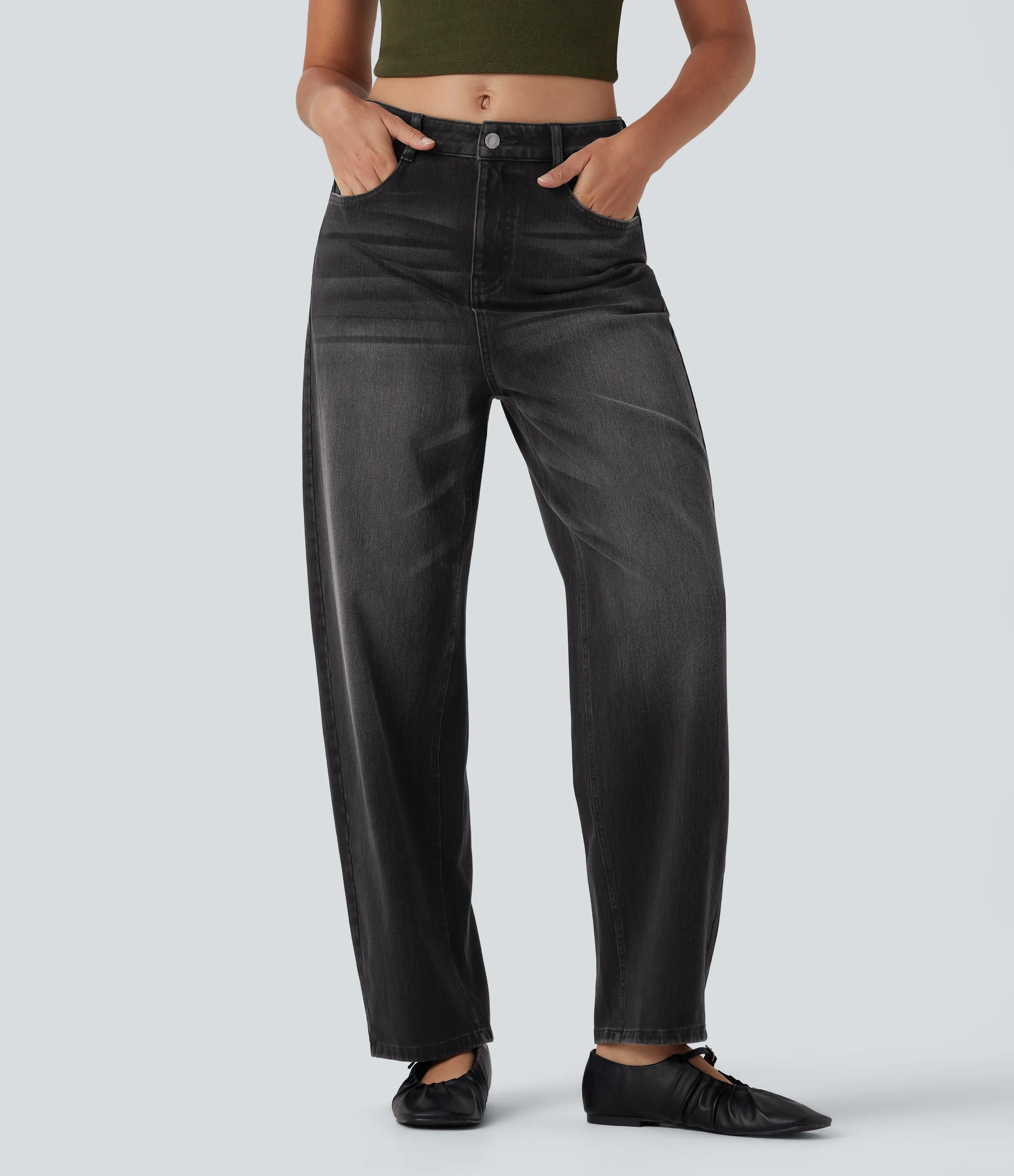 Halara Jeans anchos Halara Flex™ de tiro alto casuales tipo desgastados con bolsillos - Phantom Denim - S(regular) sold by Halara product image thumbnail 2