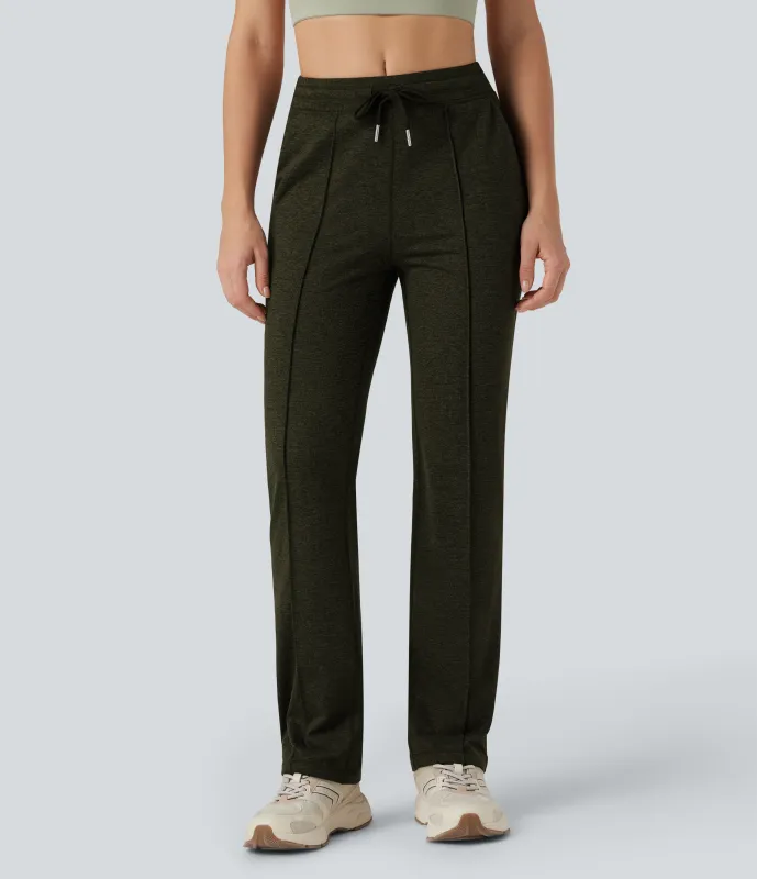 Halara Pantalones de entrenamiento de tiro medio con cordón y pierna recta con bolsillos - Shadow Moss - XL(regular) made by Halara