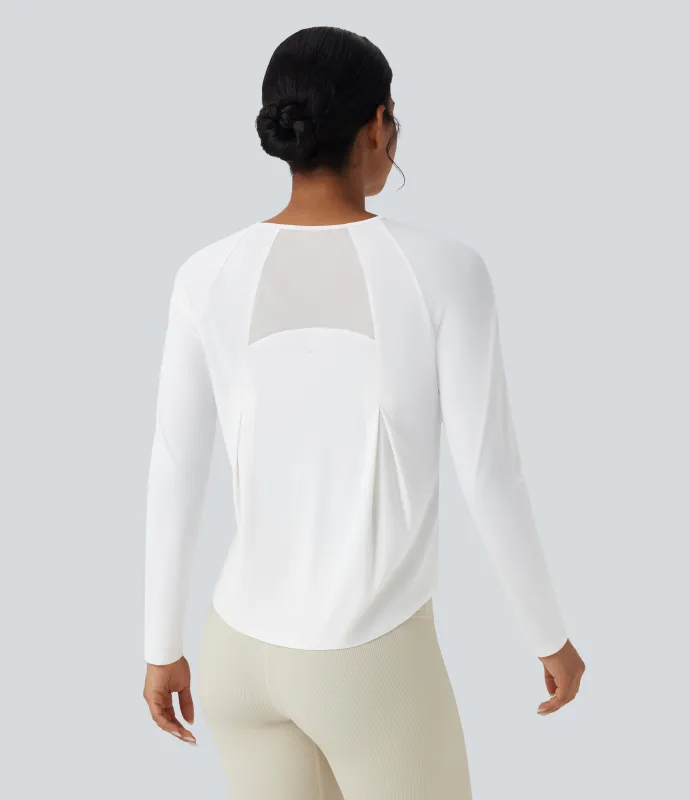 Halara Camiseta deportiva para running de secado rápido con tacto fresco y dobladillo curvo de malla en contraste - White - XS sold by Halara