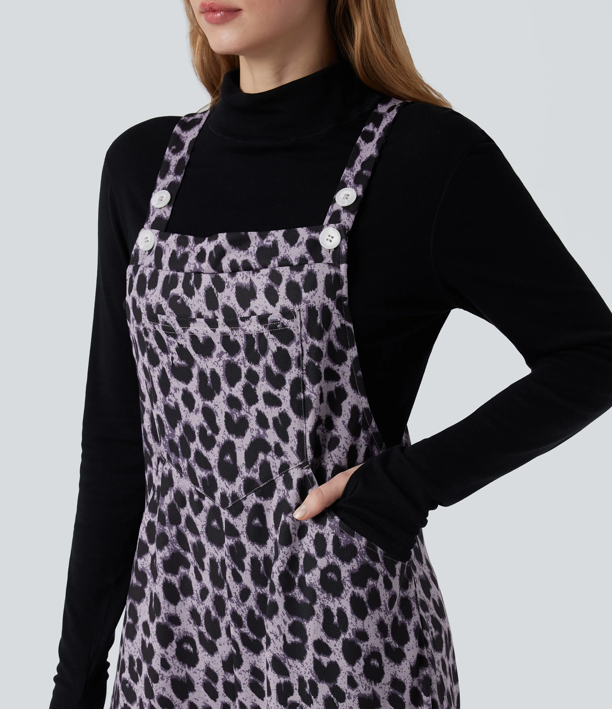 Halara Jumpsuit casual con estampado de leopardo y bolsillos - Snow Leopard - M(regular) sold by Halara product image thumbnail 5