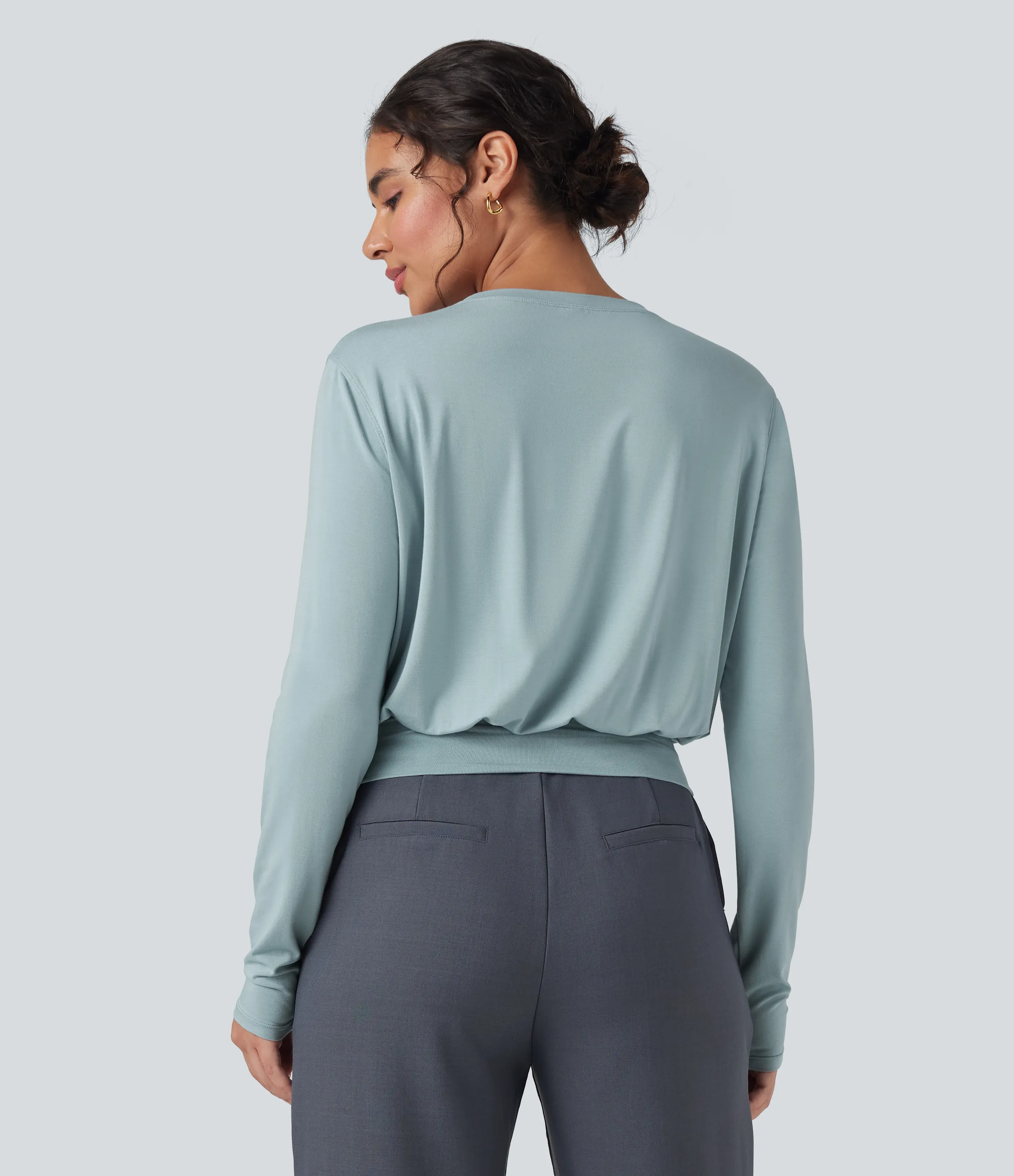 Halara Camiseta de oficina de manga larga y cuello redondo - Sterling Blue - XL sold by Halara product image thumbnail 3