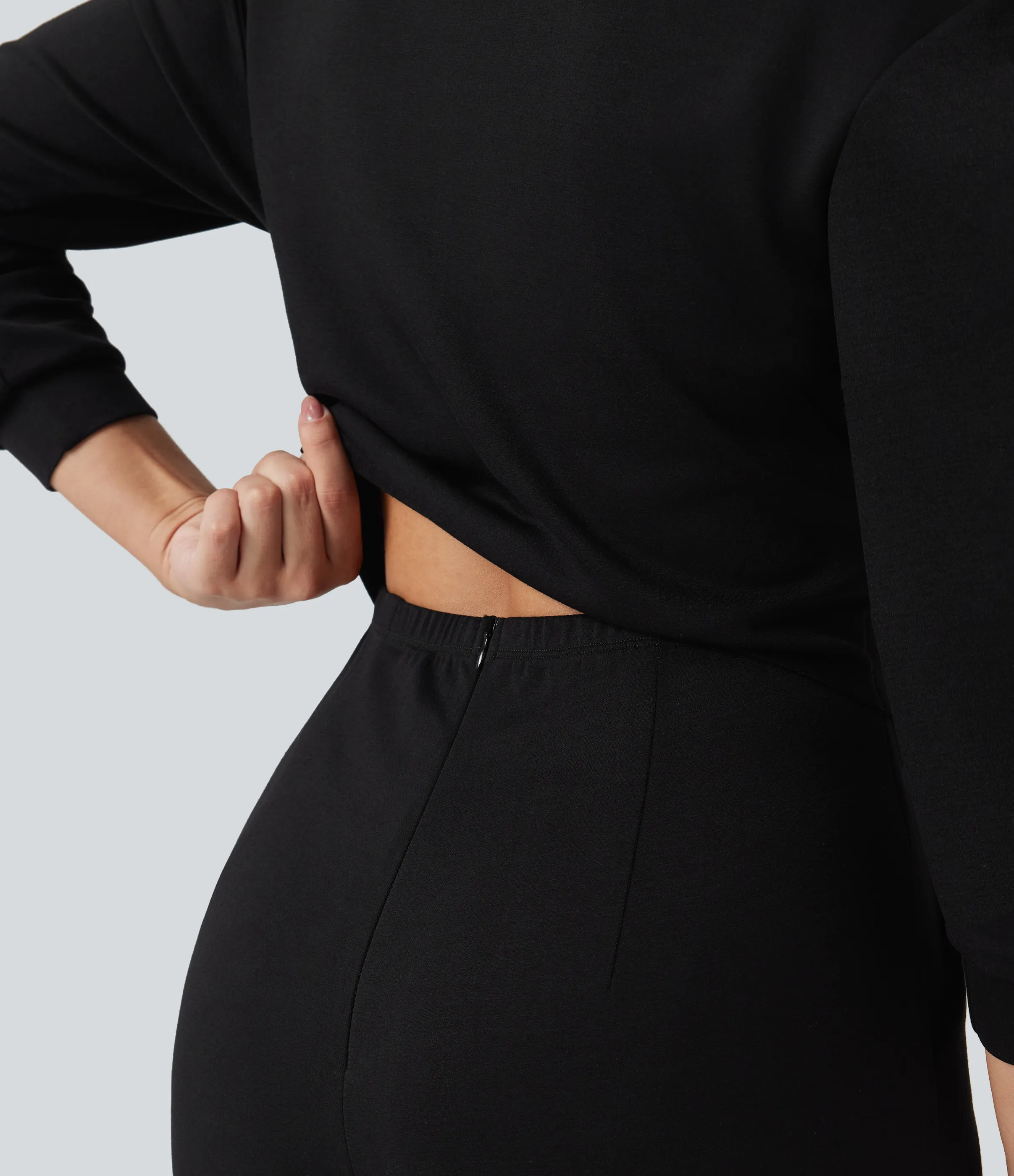 Halara Jumpsuit casual de manga larga con solapa y cremallera y bolsillos - Easy Peezy - Black - XL(regular) sold by Halara product image thumbnail 5