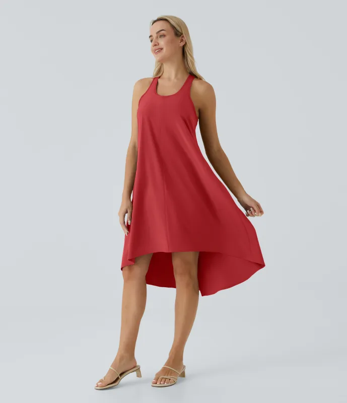 Halara Vestido casual midi Breezeful™ racerback sin espalda con bolsillos laterales, dobladillo asimétrico y secado rápido en copas D-F - Pompeian Red - L sold by Halara