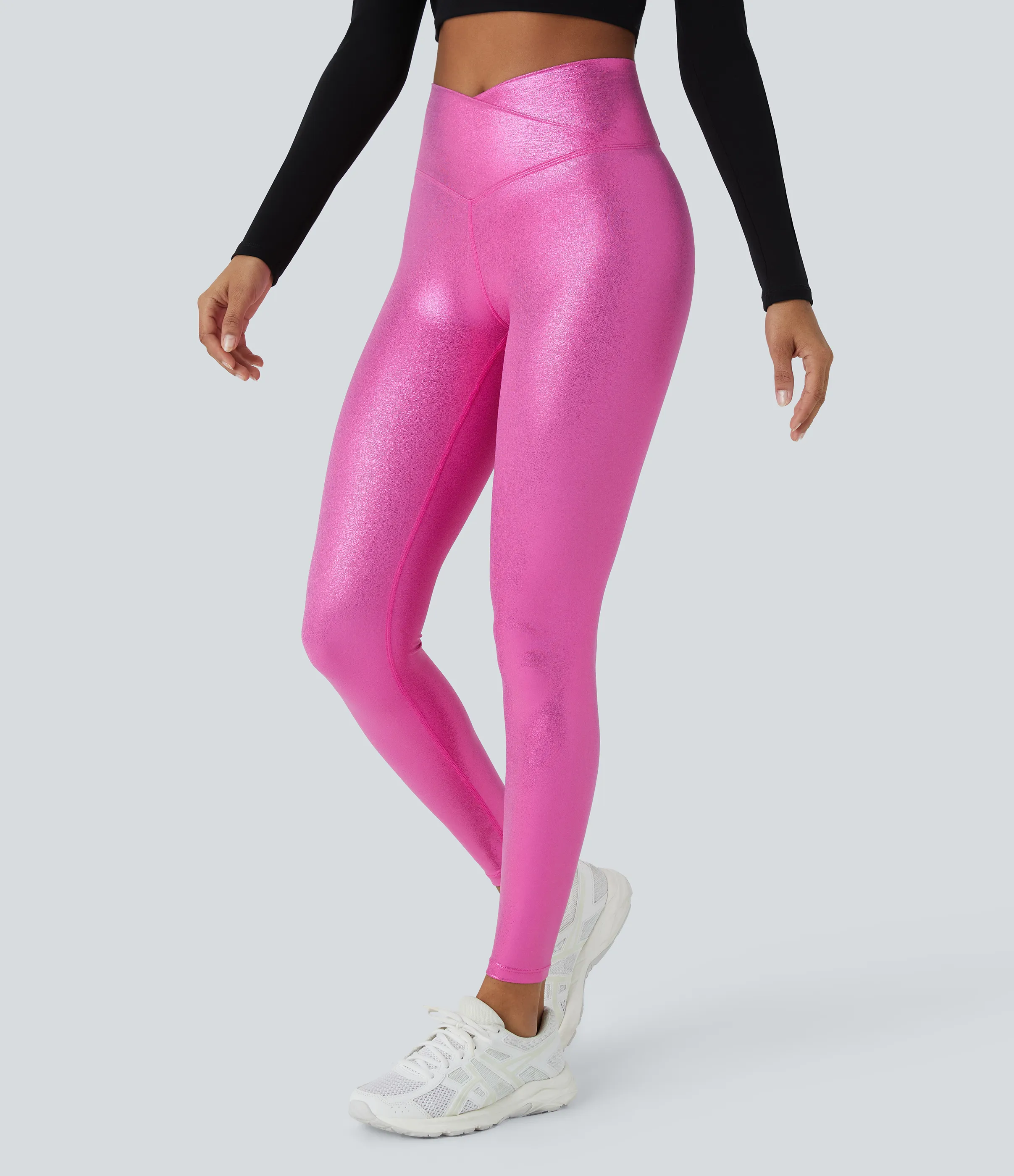 Halara Leggings Softlyzero™ de cuero sintético metalizados ultra elásticos con bolsillos traseros - Shiny Fuchsia Fedora - L(7/8) sold by Halara product image thumbnail 2