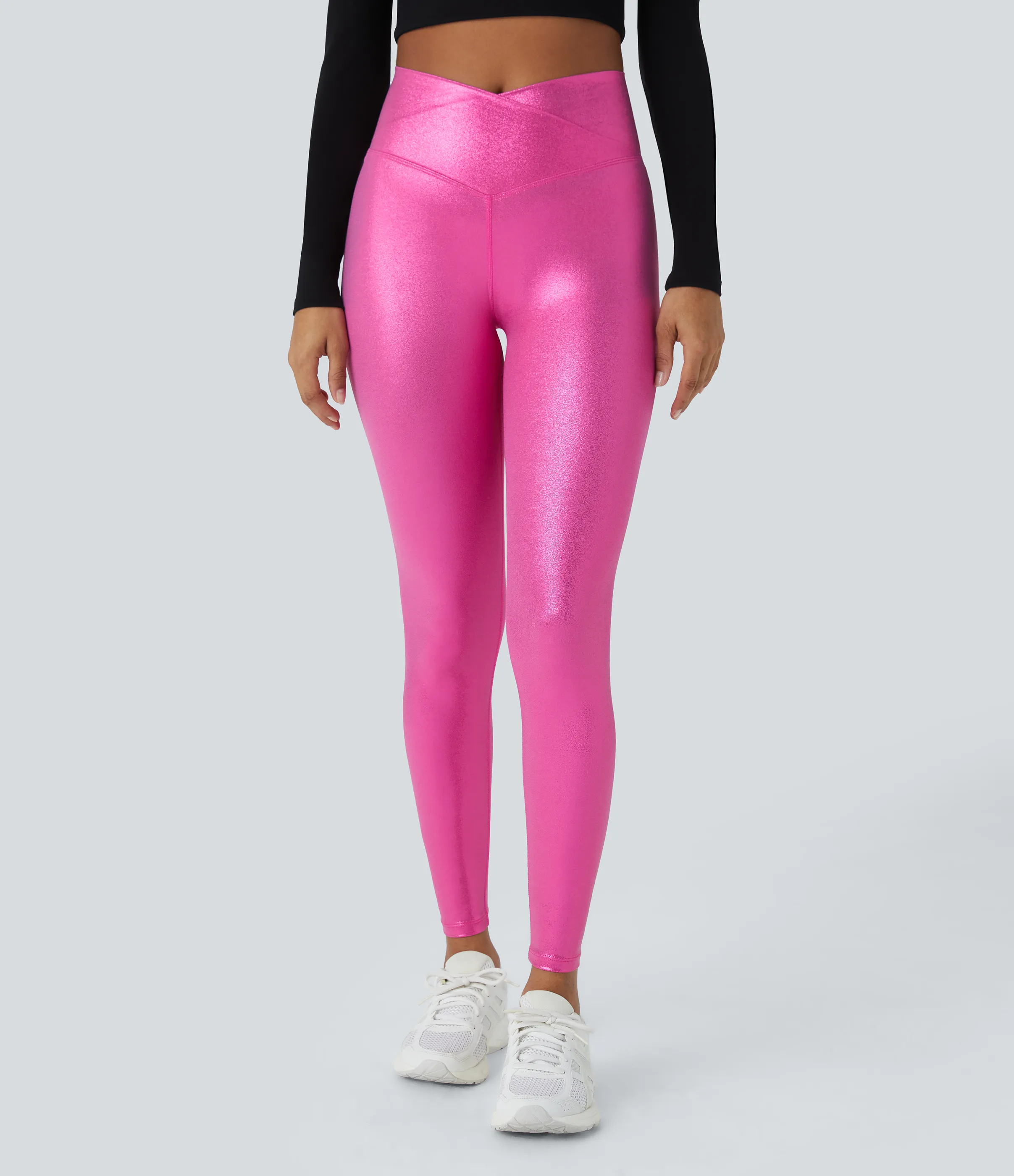 Halara Leggings Softlyzero™ de cuero sintético metalizados ultra elásticos con bolsillos traseros - Shiny Fuchsia Fedora - L(7/8) sold by Halara product image thumbnail 4