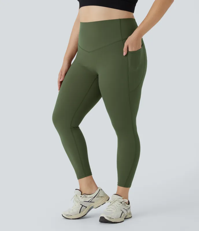 Halara Leggings SoCinched talla grande entrenamiento bolsillo lateral moldeador abdomen tiro alto - Deep Woodland Green - 1X(full_length) sold by Halara