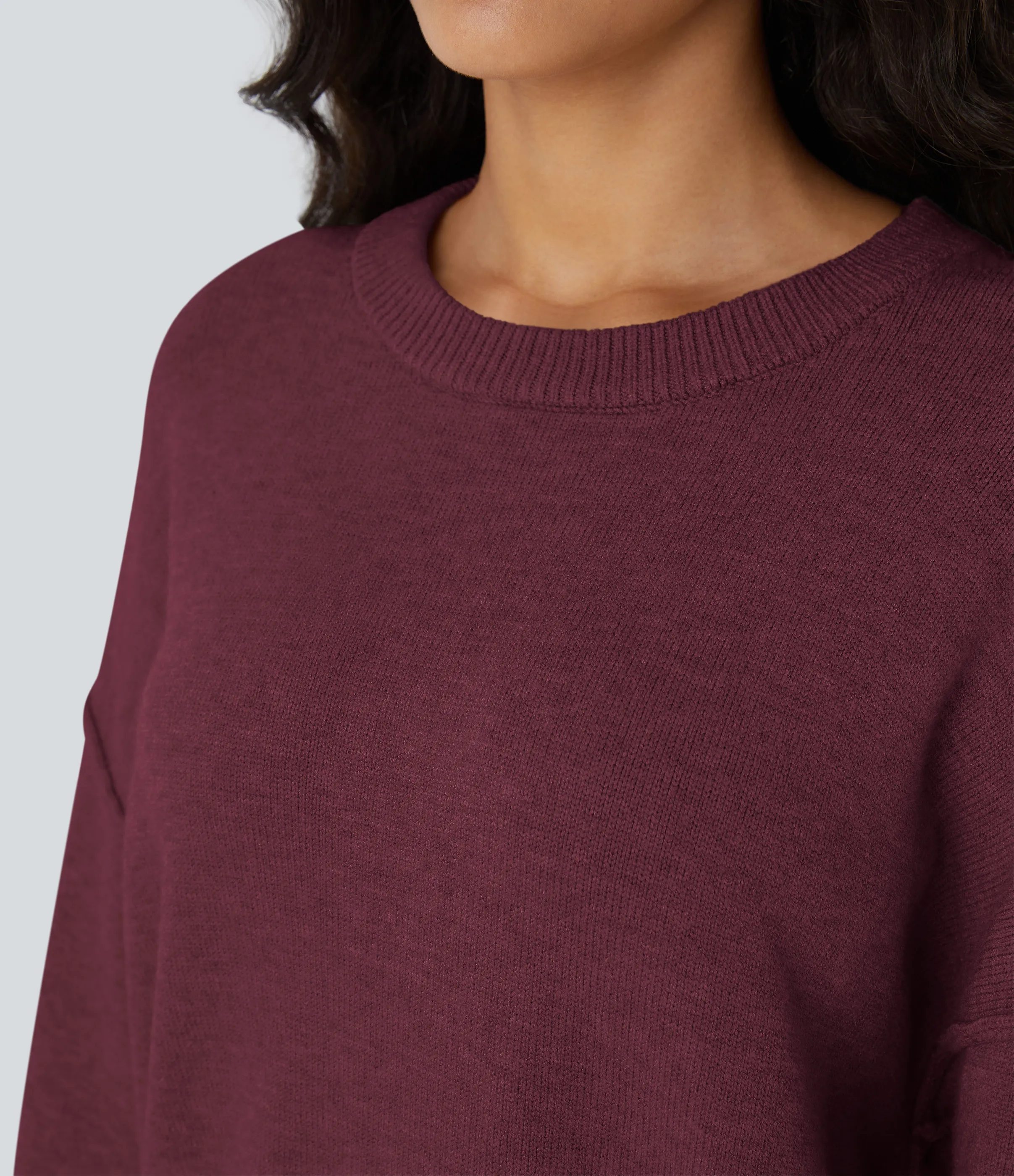 Halara Suéter manga larga hombro caído cuello redondo - Red Violet - L sold by Halara product image thumbnail 5