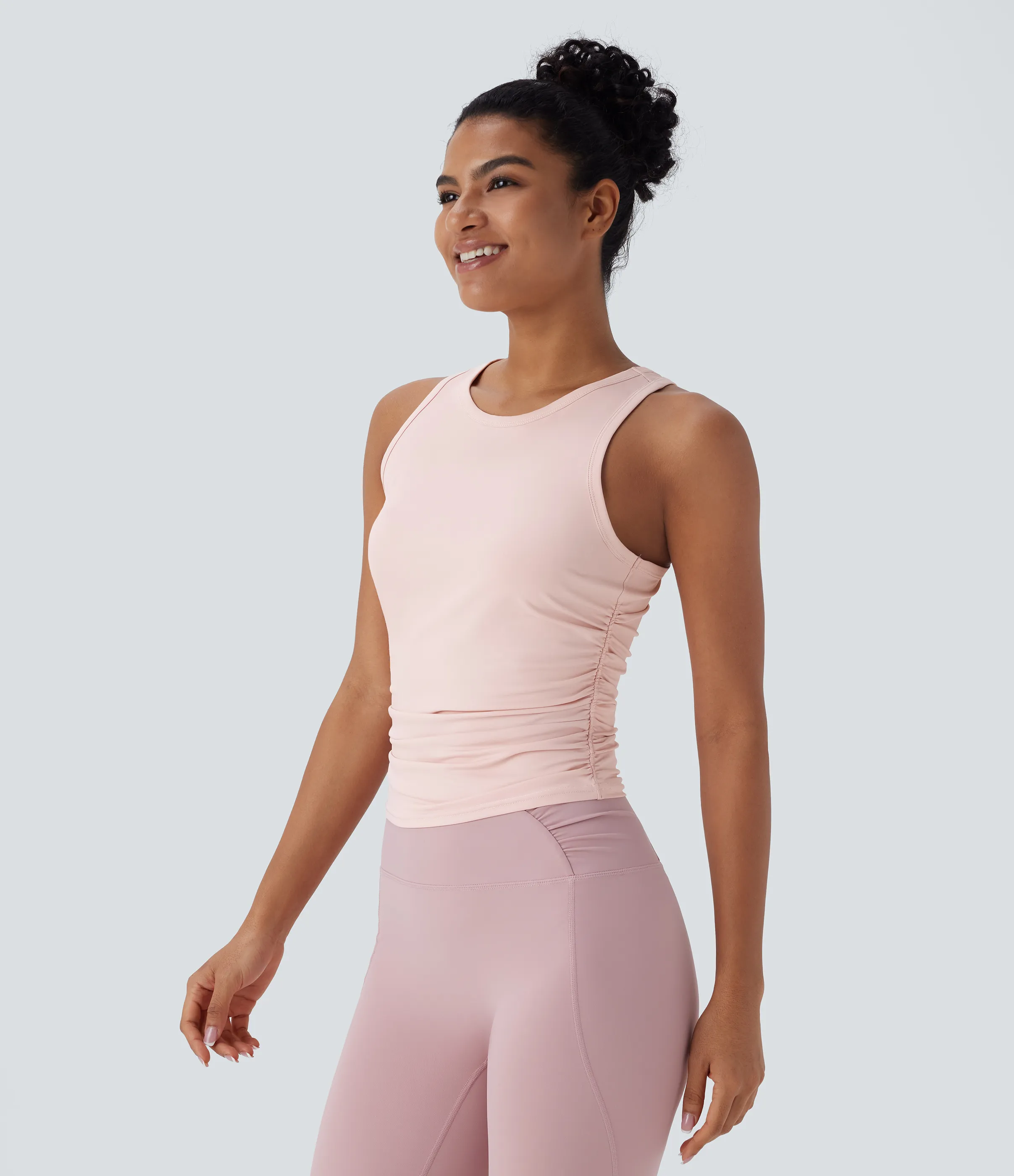 Halara Top de yoga fruncido con espalda cruzada y cuello redondo - Veiled Pink - M sold by Halara product image thumbnail 4