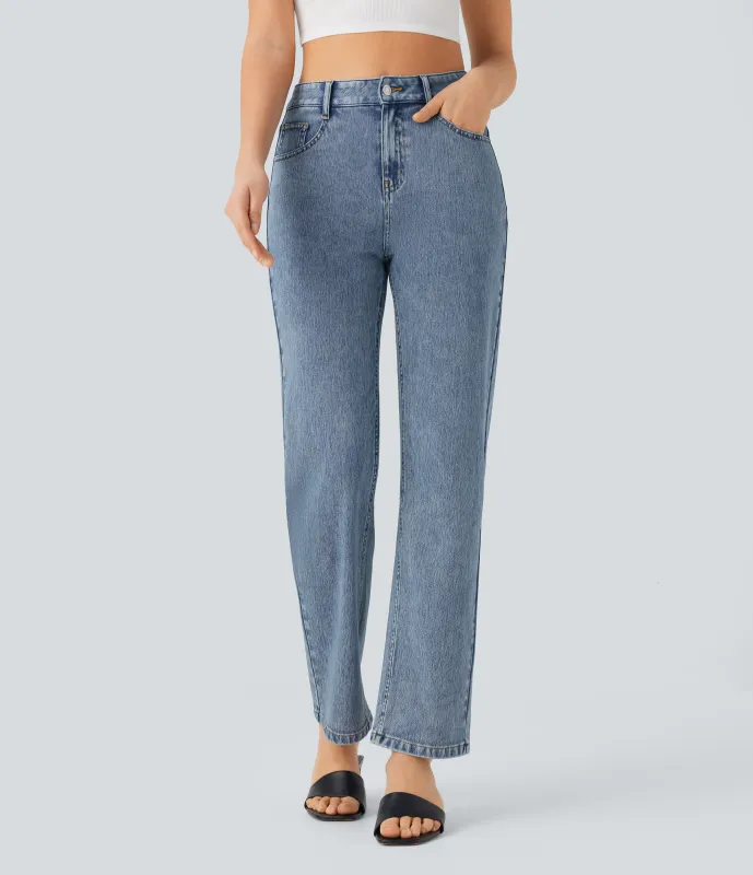 Halara Jeans Halara Flex™ Denim elástico tiro alto cierre botón múltiple bolsillo pierna recta -  Blue Jasper Denim - XL(petite) sold by Halara