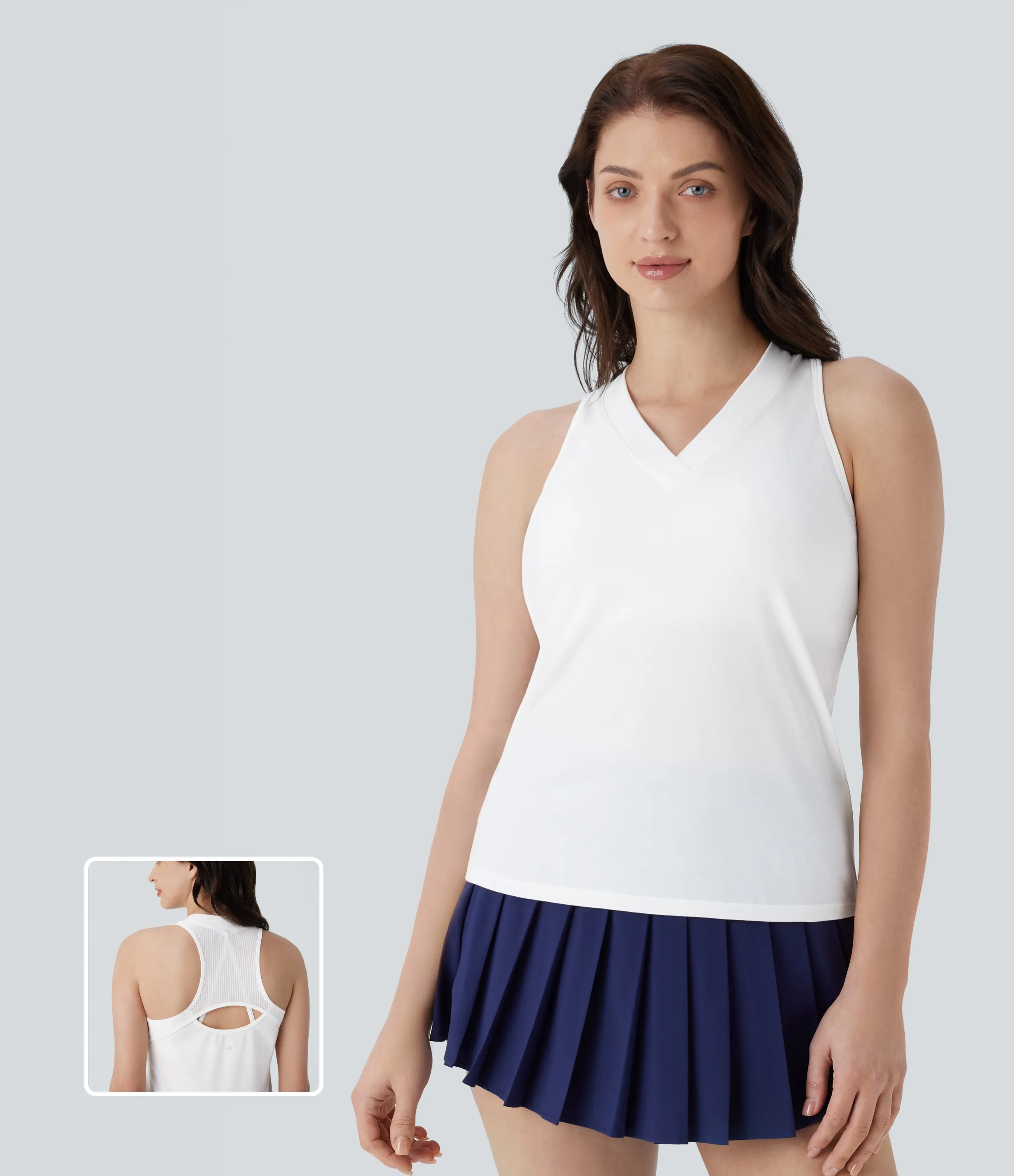 Halara Camiseta sin mangas tenis secado rápido cuello V abertura contrastante malla - White - L sold by Halara