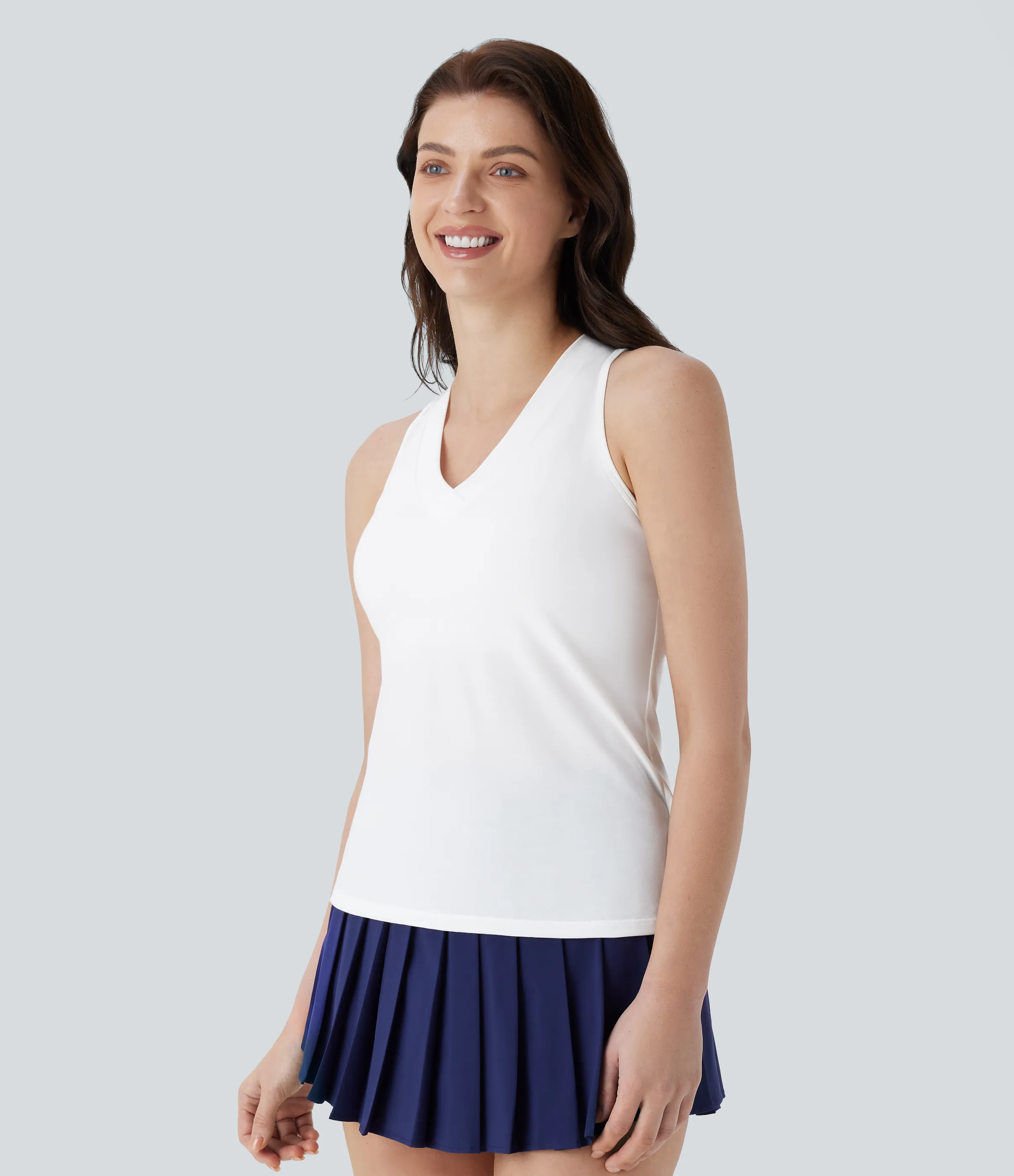 Halara Camiseta sin mangas tenis secado rápido cuello V abertura contrastante malla - White - L sold by Halara product image thumbnail 4