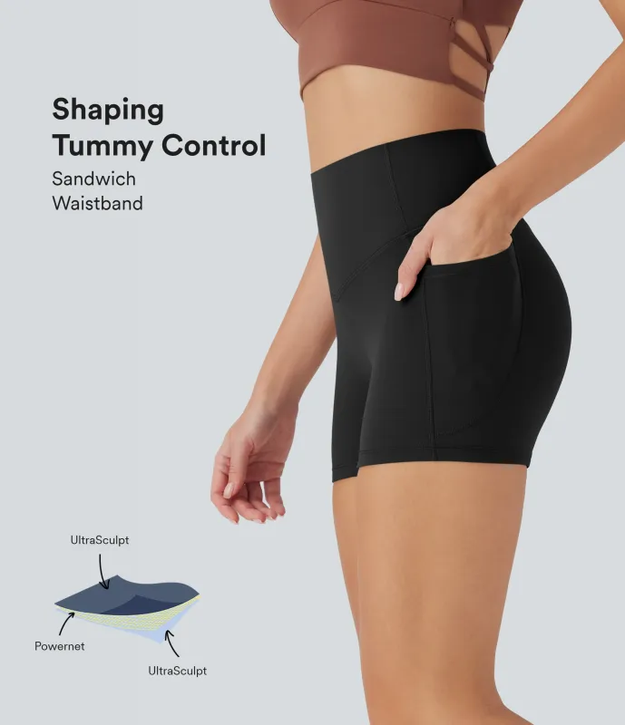 Halara Pantalón corto Halara UltraSculpt™ SoCinched ciclista moldeador tiro alto control abdomen bolsillo lateral 7.5cm - Black - M sold by Halara