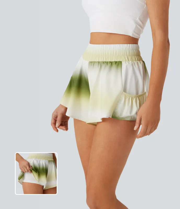 Halara Pantalón corto yoga holgado 2 en 1 tiro alto bolsillo lateral - Green Moss - XL made by Halara