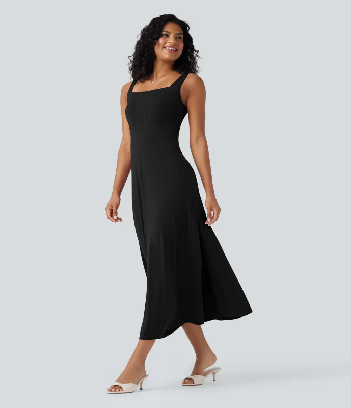 Halara Vestido midi con escote cuadrado sin mangas y espalda abierta - Black - XL sold by Halara