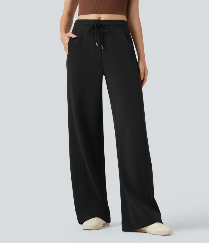 Halara Pantalones casuales anchos de tiro medio con cordón y bolsillos - Black - XS(regular) sold by Halara