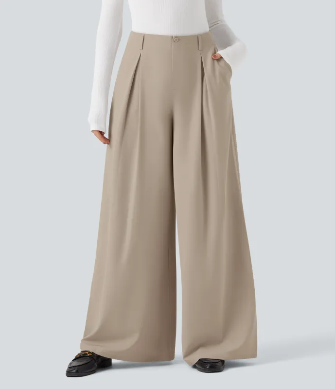 Halara Pantalones holgados de oficina de tiro alto y secado rápido con bolsillos - UPF 40+ - Oxford Tan - XS(regular) sold by Halara