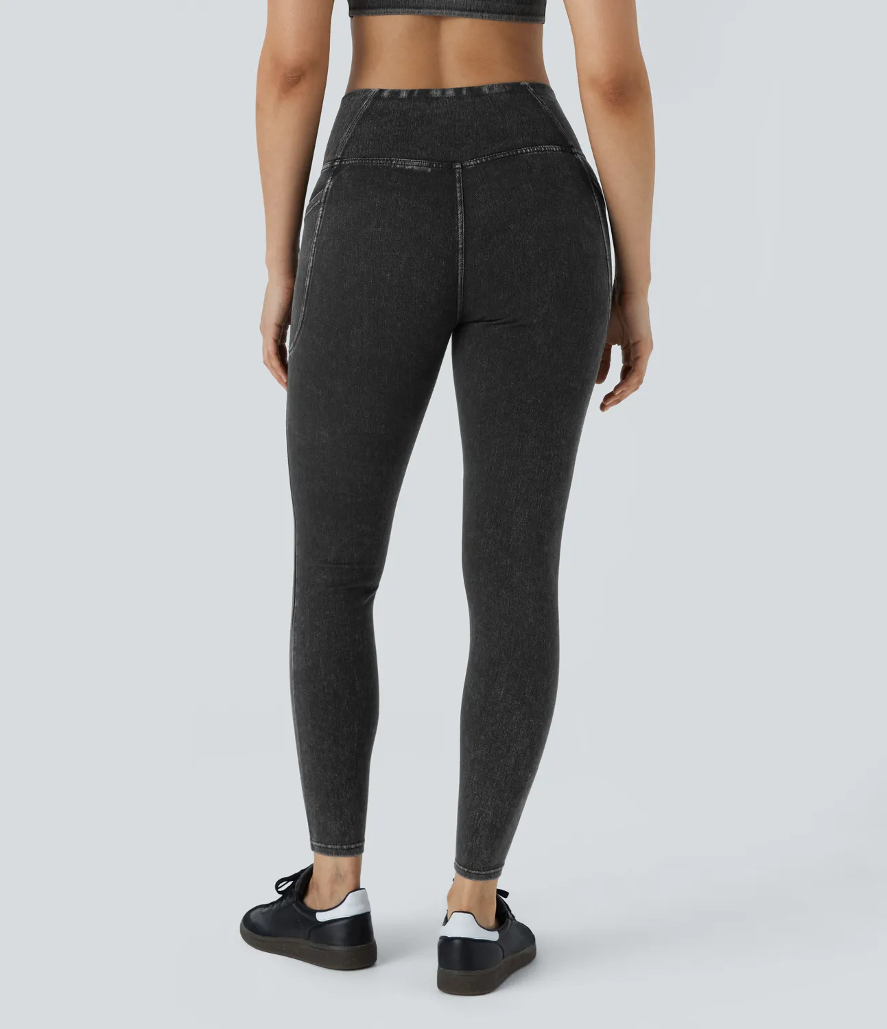 Halara Leggings Halara Flex™ Denim oficina mezclilla elástico lavado bolsillo lateral cruzado - Hemp Rope Black Denim - XL(7/8) sold by Halara product image thumbnail 4