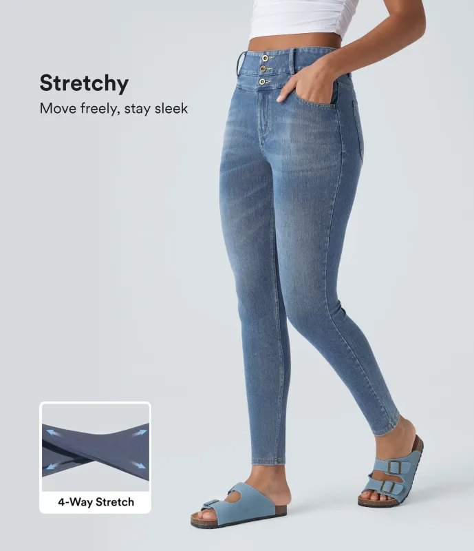 Halara Jeans Halara Flex™ Denim ajustado elástico múltiple bolsillo cremallera botones tiro alto - Royal Blue Denim - M(tall) sold by Halara