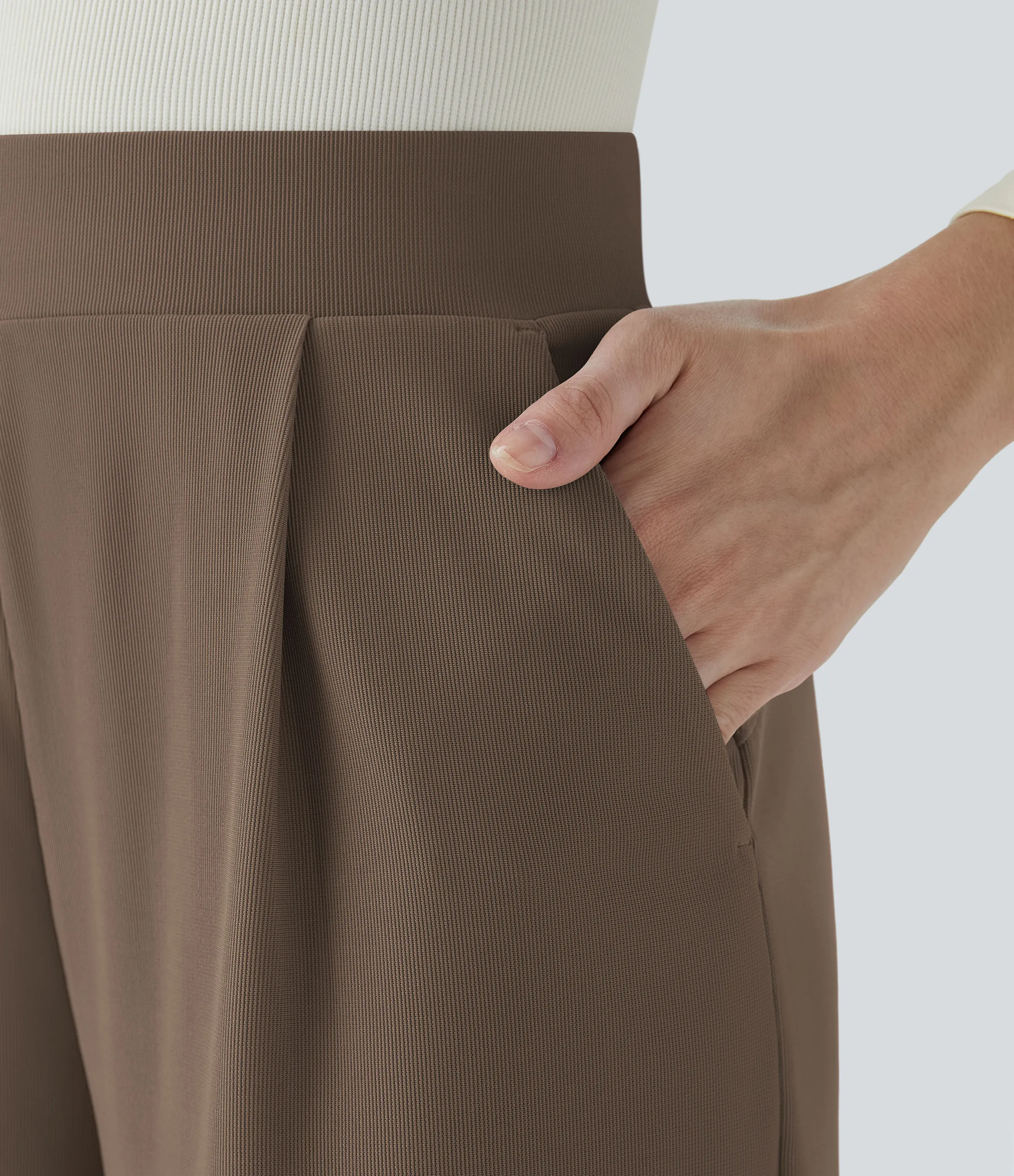 Halara Pantalón Halara Flex™ oficina tiro alto control abdomen adelgazan tiro bolsillo lateral pierna ancha micro gofre - Shitake - XL(extall) sold by Halara product image thumbnail 5