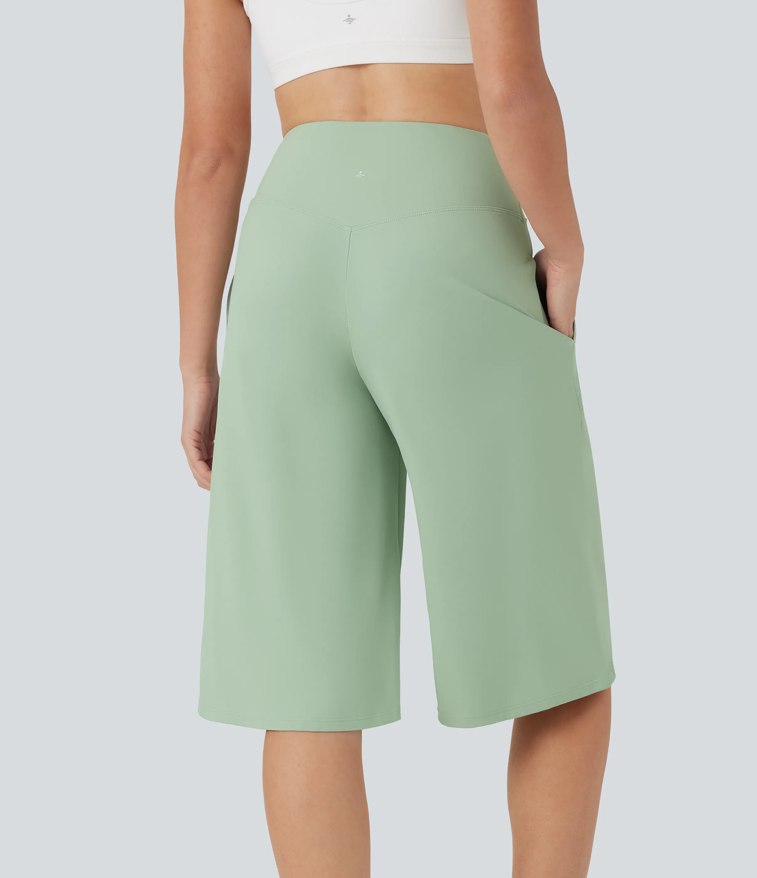 Halara Pantalones de yoga Softlyzero™ Airy de tiro alto cruzado con bolsillos en tacto frío - Light Bean Green - M sold by Halara product image thumbnail 3