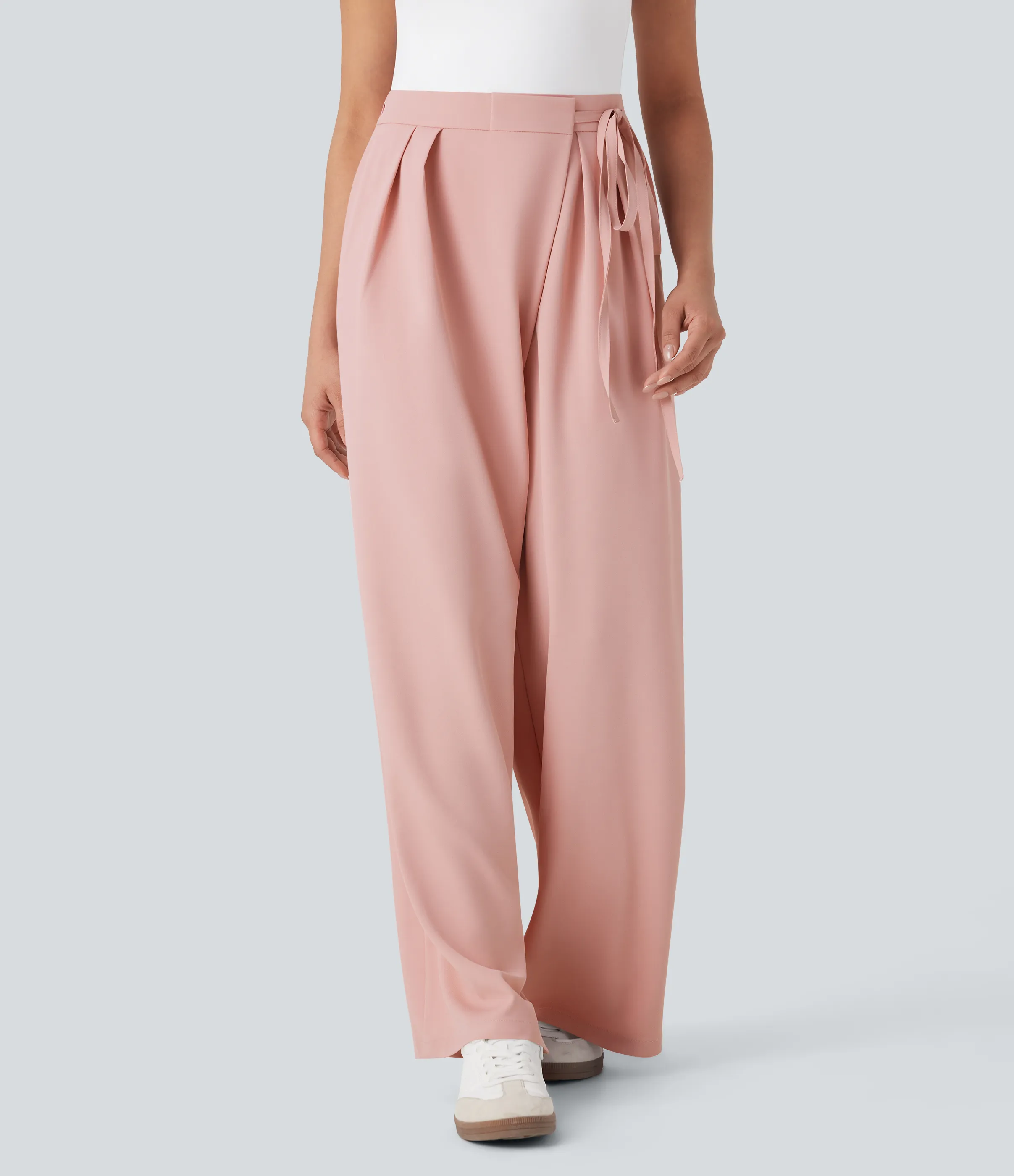 Halara Pantalones de oficina anchos de tiro alto con cremallera invisible, lazos laterales y bolsillos - Peachskin - XL(regular) sold by Halara product image thumbnail 4