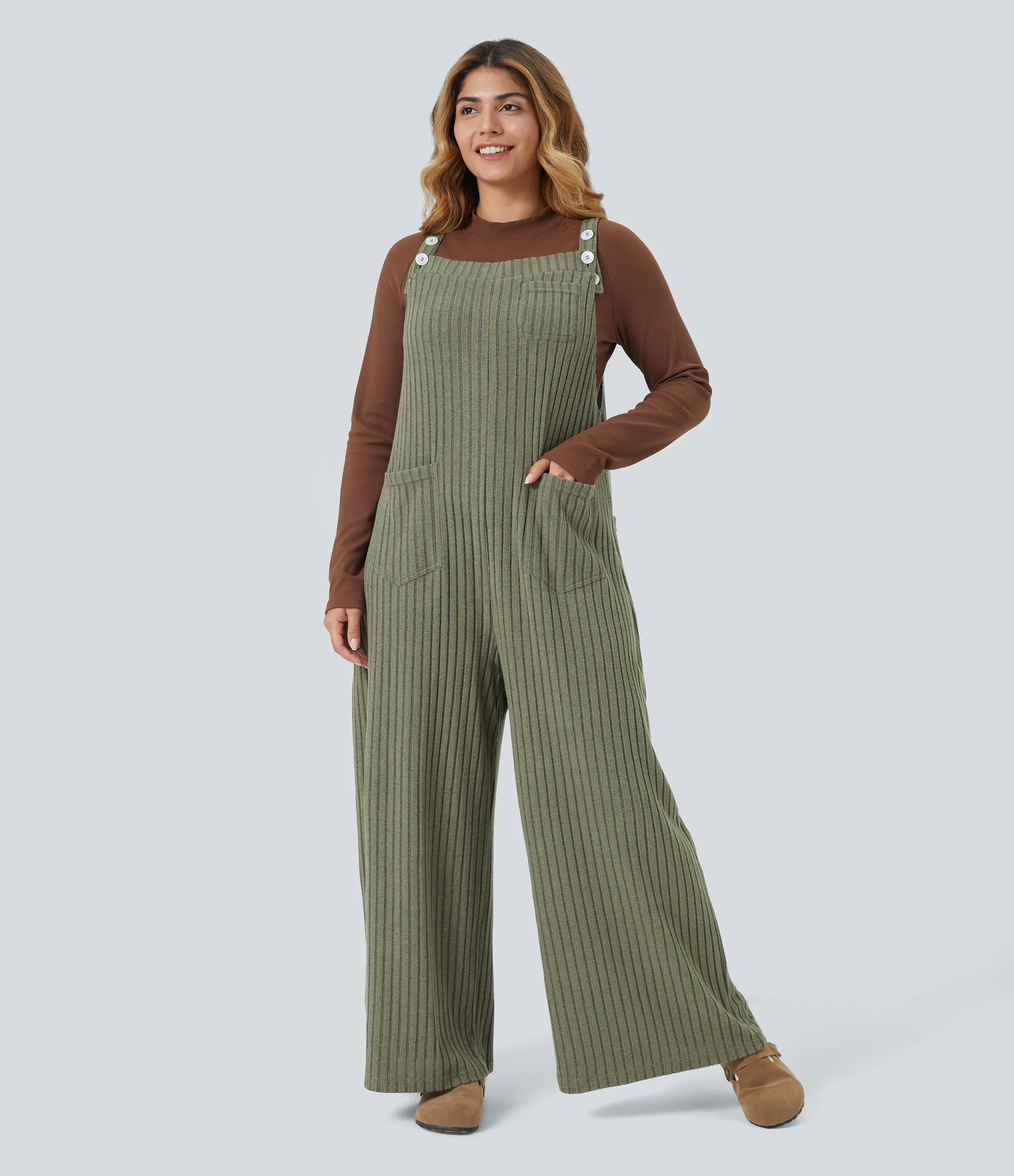 Halara Mono casual de punto acanalado de talla grande con bolsillos - Moss Green Floral Velvet - 2X(regular) sold by Halara product image thumbnail 2
