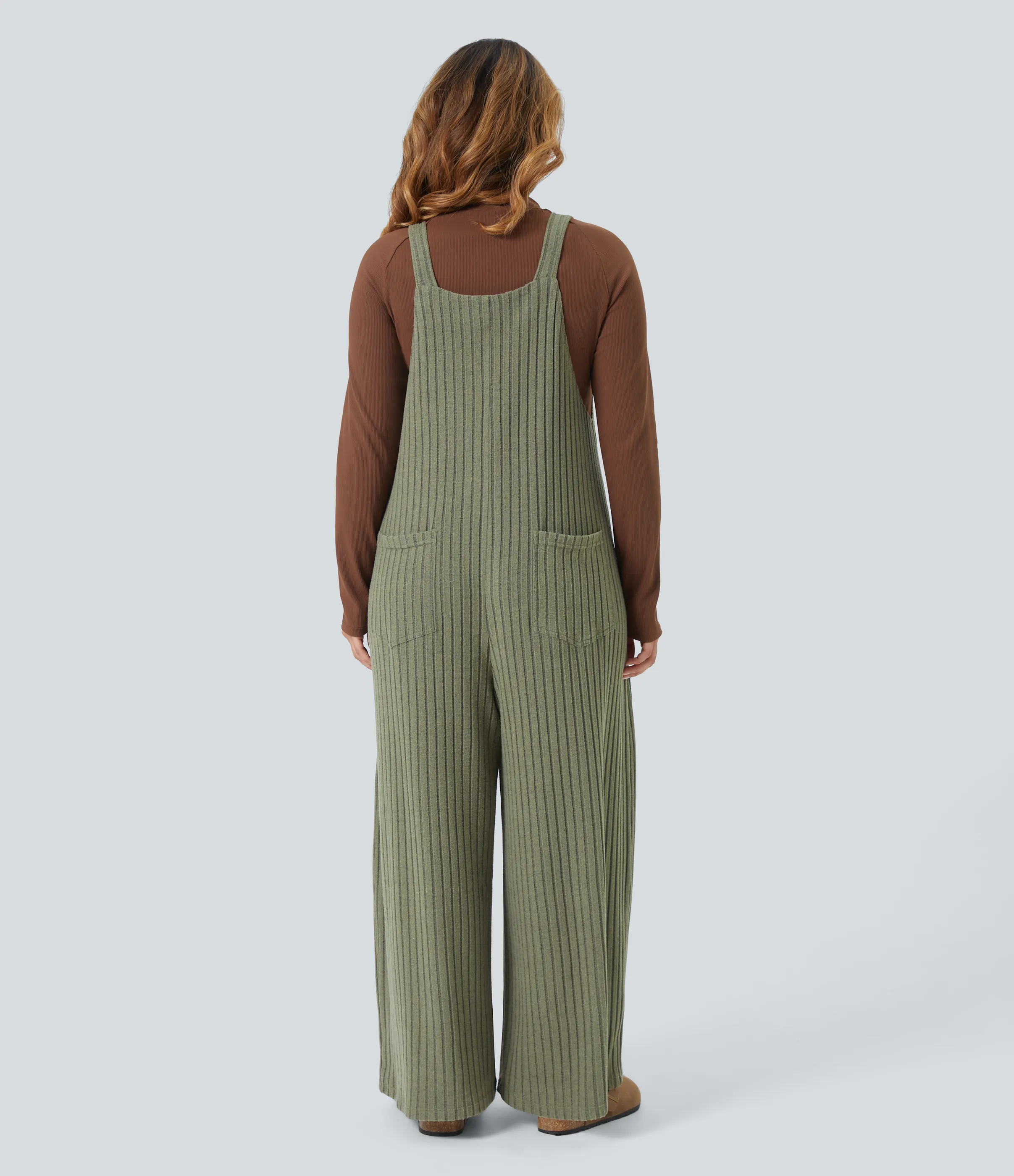 Halara Mono casual de punto acanalado de talla grande con bolsillos - Moss Green Floral Velvet - 2X(regular) sold by Halara product image thumbnail 3