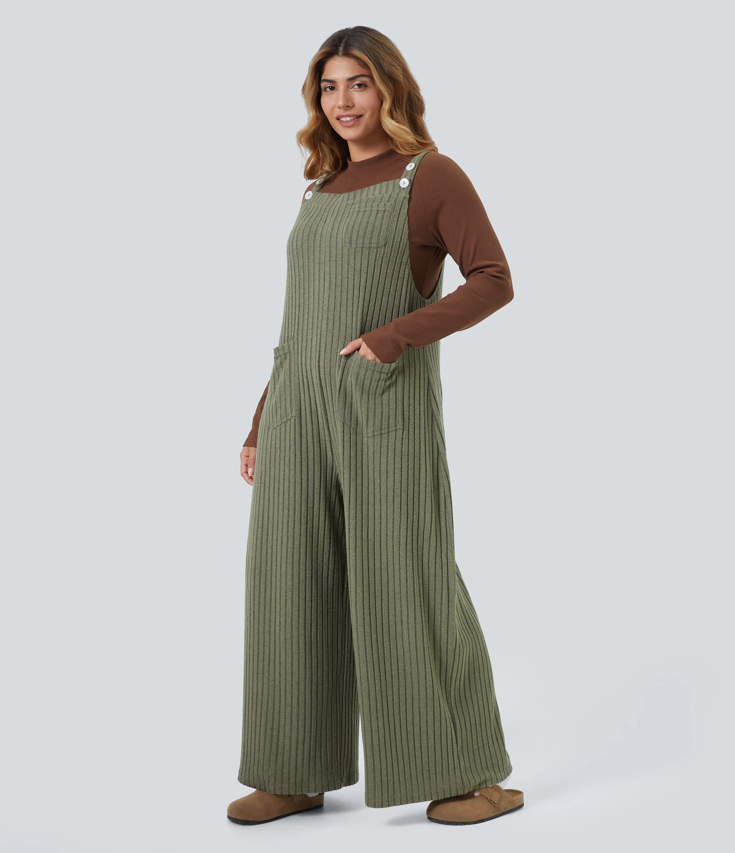 Halara Mono casual de punto acanalado de talla grande con bolsillos - Moss Green Floral Velvet - 2X(regular) sold by Halara product image thumbnail 4