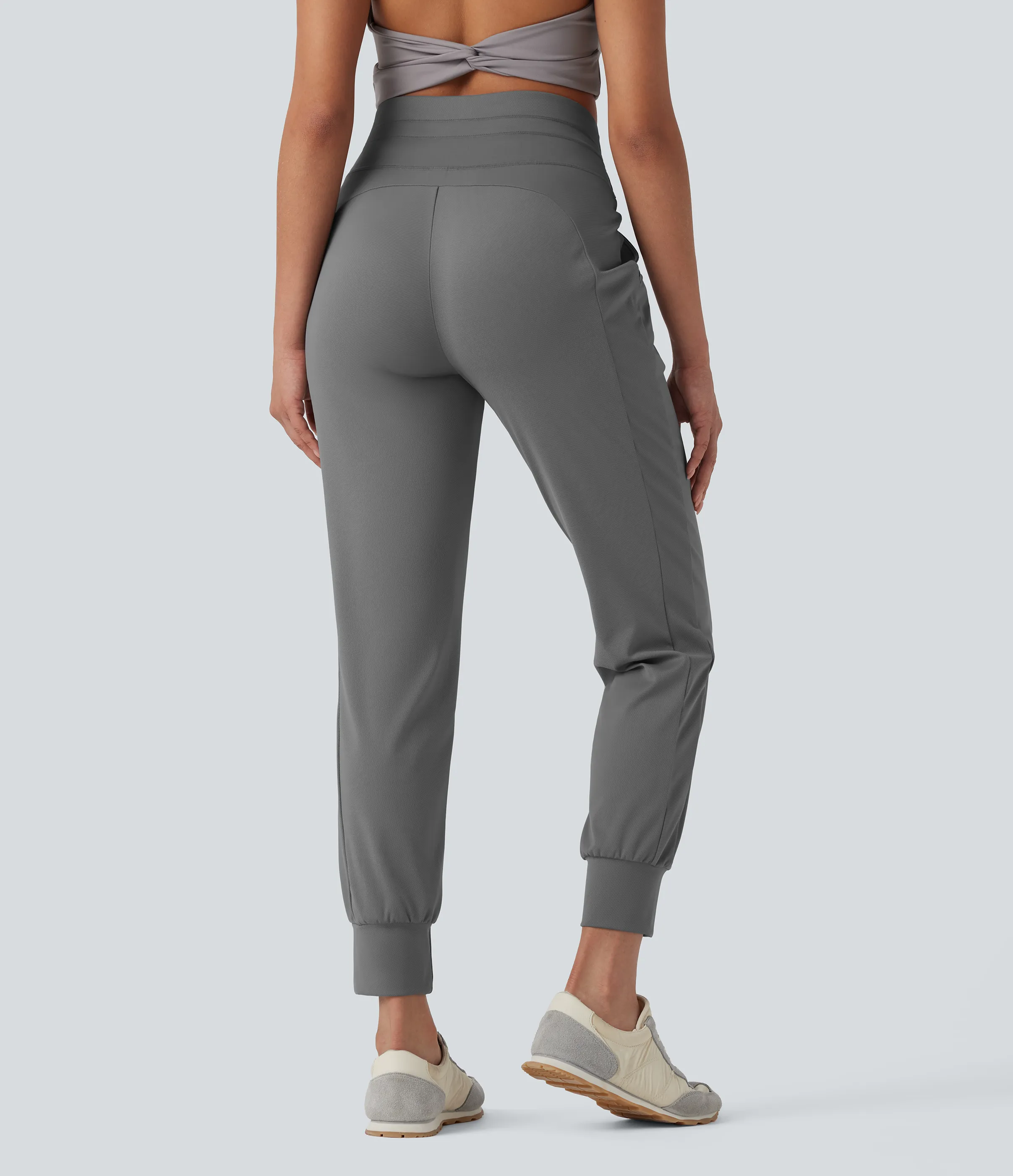 Halara Pantalones deportivos de yoga de tiro alto con cordón y secado rápido con bolsillos y protección UPF 40+ - Steel Gray - L(regular) sold by Halara product image thumbnail 3