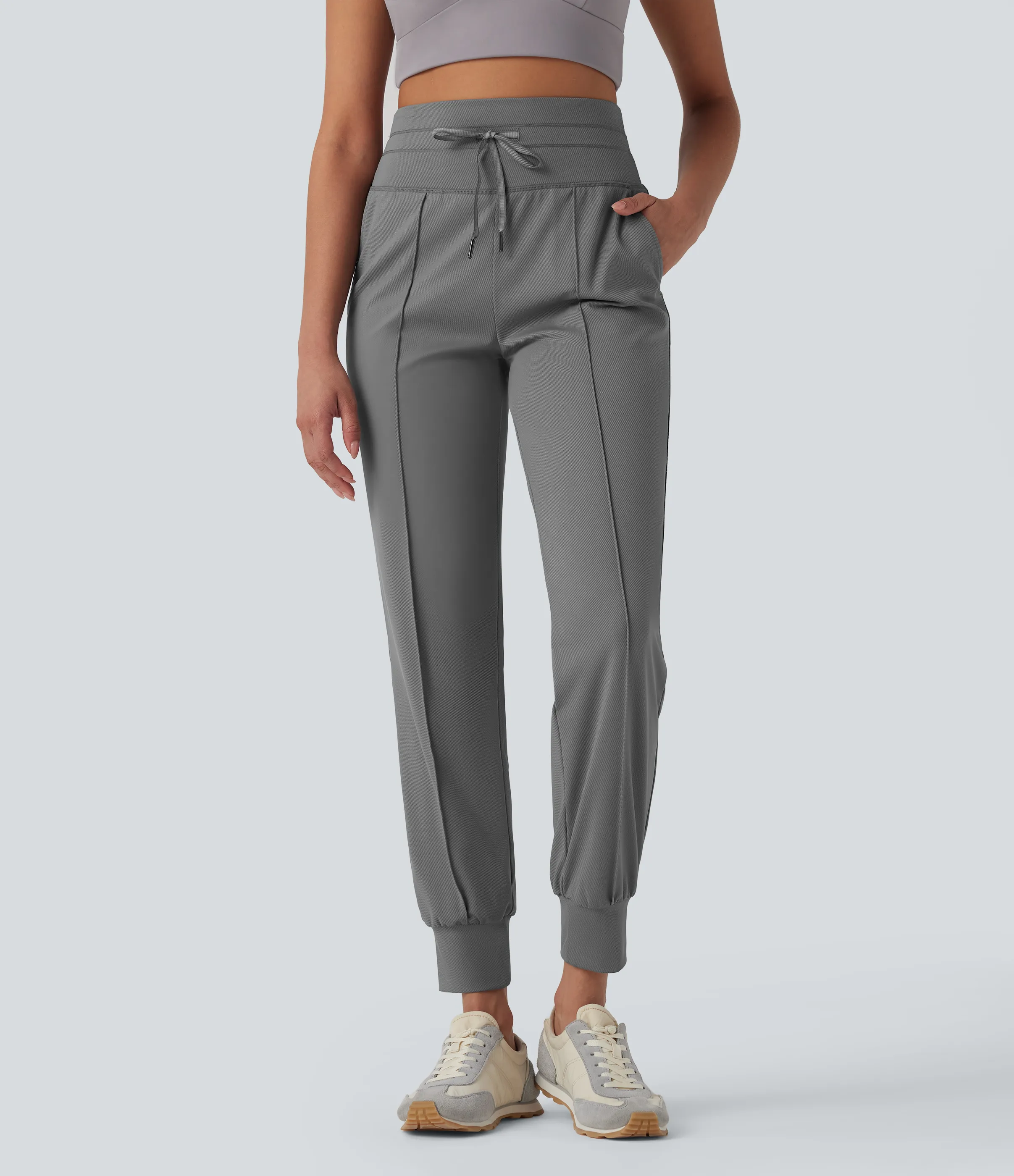 Halara Pantalones deportivos de yoga de tiro alto con cordón y secado rápido con bolsillos y protección UPF 40+ - Steel Gray - L(regular) sold by Halara product image thumbnail 4