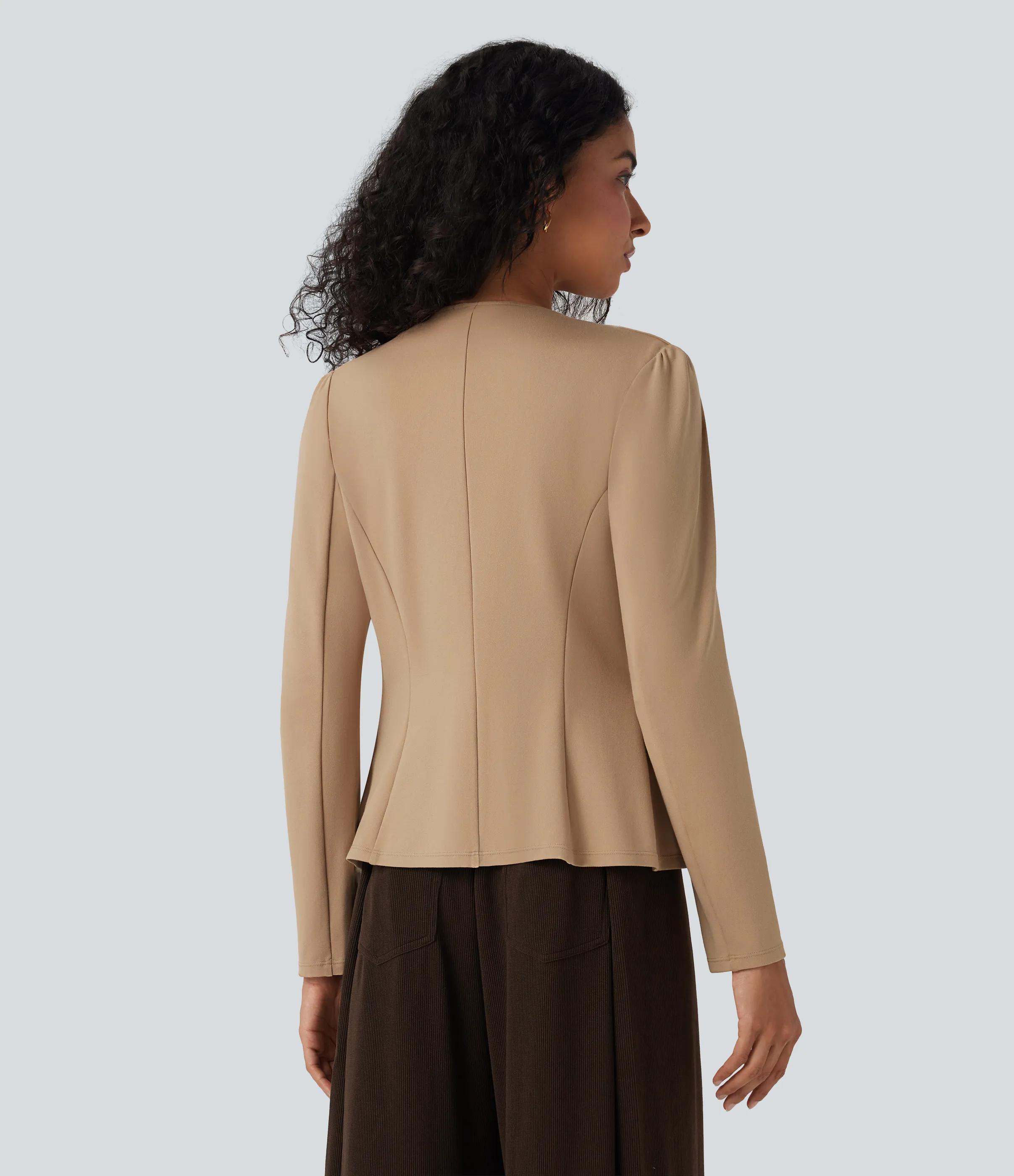 Halara Blazer con cuello redondo y cierre de gancho con ojal - Tan - M sold by Halara product image thumbnail 3