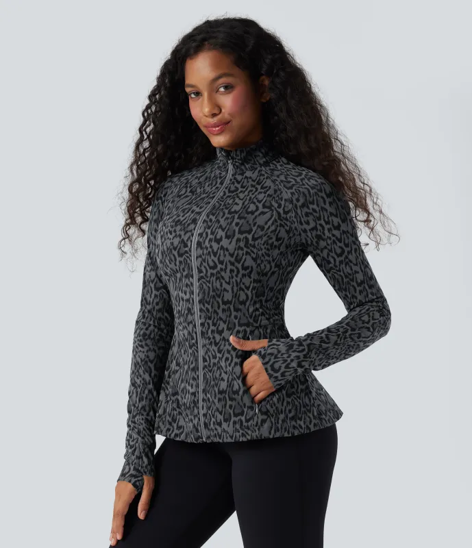 Halara Chamarra casual de manga larga UltraSculpt™ con cuello alto y bolsillos con estampado de leopardo - Shadow Leopard - S sold by Halara