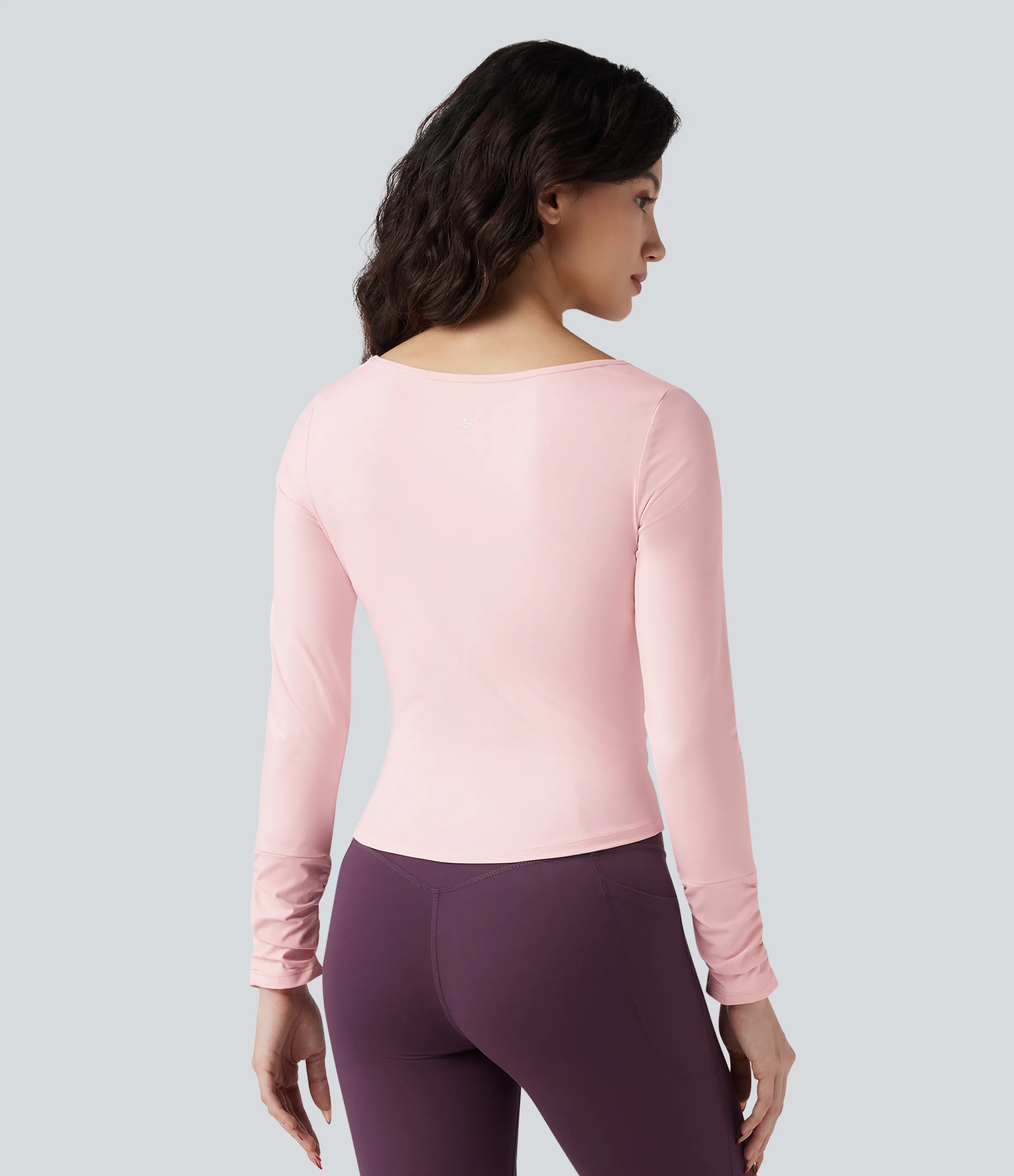 Halara Top deportivo de entrenamiento SoftlyZero™ con cuello cuadrado de manga larga con fruncido y tacto fresco - Primrose Pink - S sold by Halara product image thumbnail 3