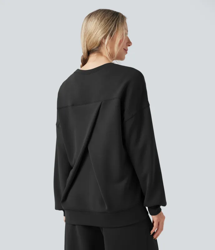 Halara Sudadera casual de manga larga con escote redondeado y espalda cruzada con bolsillos - Black - M sold by Halara