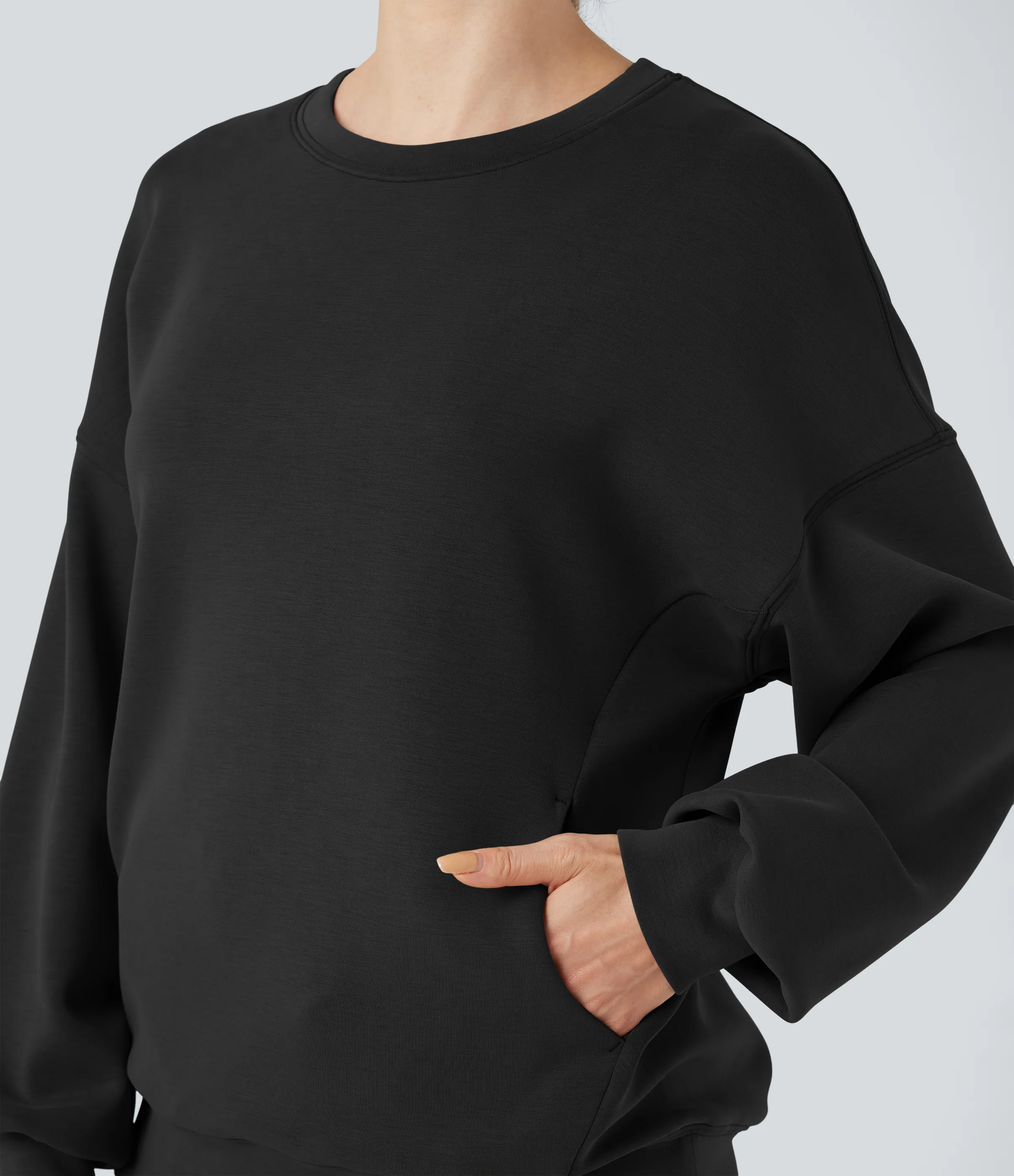 Halara Sudadera casual de manga larga con escote redondeado y espalda cruzada con bolsillos - Black - M sold by Halara product image thumbnail 5