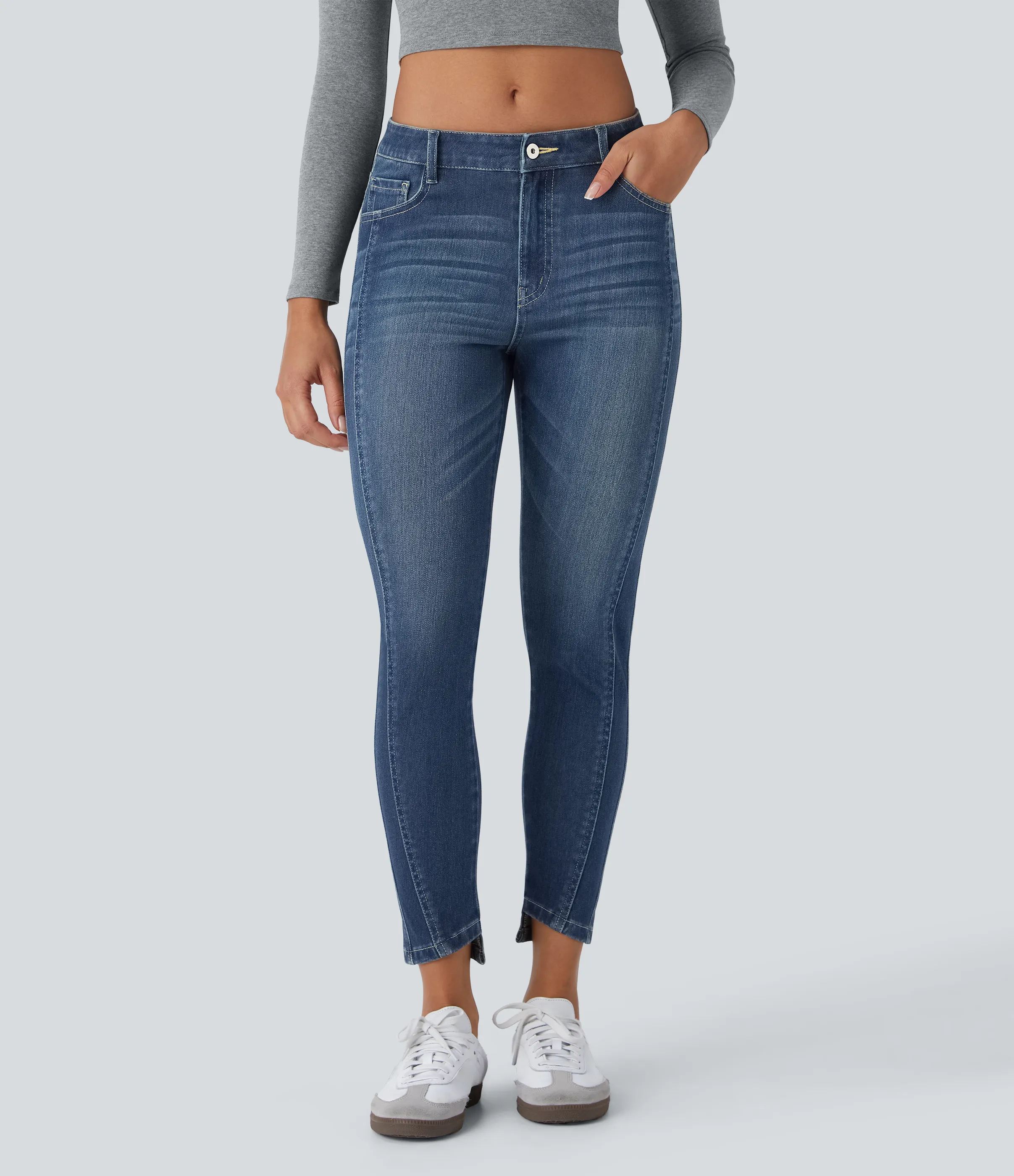 Halara Jeans Halara Flex™ ajustado elástico cremallera botón múltiple bolsillo - Vintage Blue Denim - L(regular) sold by Halara product image thumbnail 4