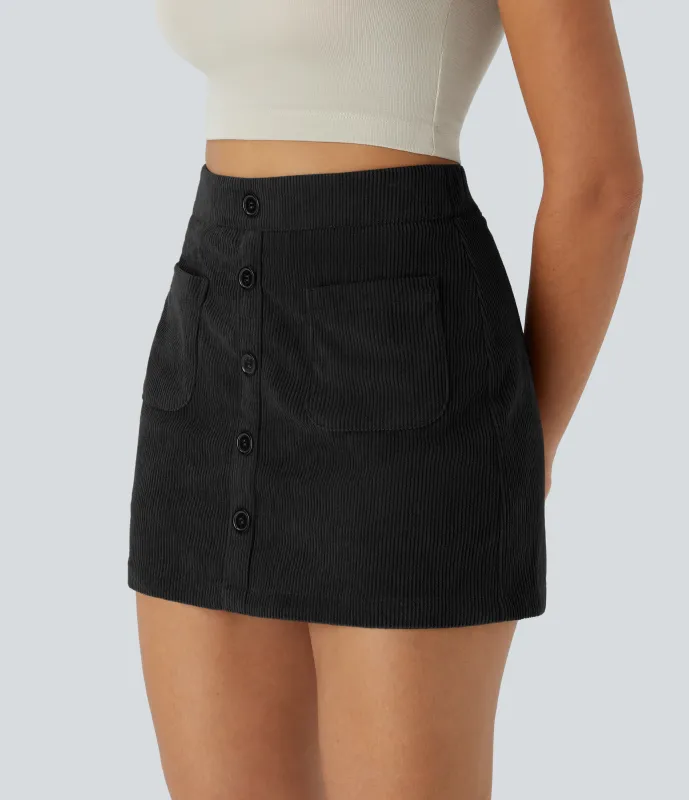 Halara Minifalda pana 2 en 1 tiro alto botón bolsillo lateral delantero cremallera - Black - XS(regular) sold by Halara