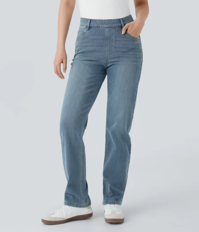 Halara Jeans Halara Flex™ Denim elásticos de tiro alto descoloridos con múltiples bolsillos - Cedar Blue Denim - XL(regular) sold by Halara