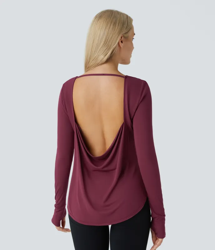 Halara Top deportivo yoga cuello redondo sin espalda dobladillo curvo abertura pulgar - Rhododendron - M sold by Halara