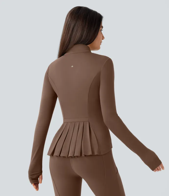 Halara Chaqueta Softlyzero™ equitación entallada cremallera plisada bolsillo orificio pulgar cuello alto - UPF50+ - Soft Silt - XL sold by Halara