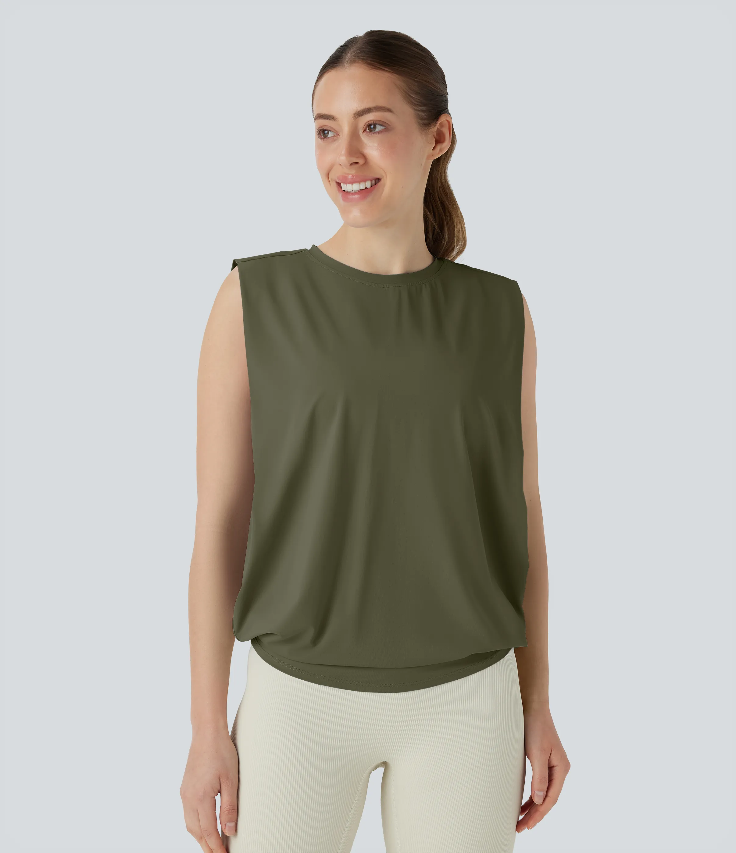 Halara Camiseta yoga cuello redondo fruncido tacto fresco - UPF 50+ - Grass Grey Green - XL sold by Halara product image thumbnail 2