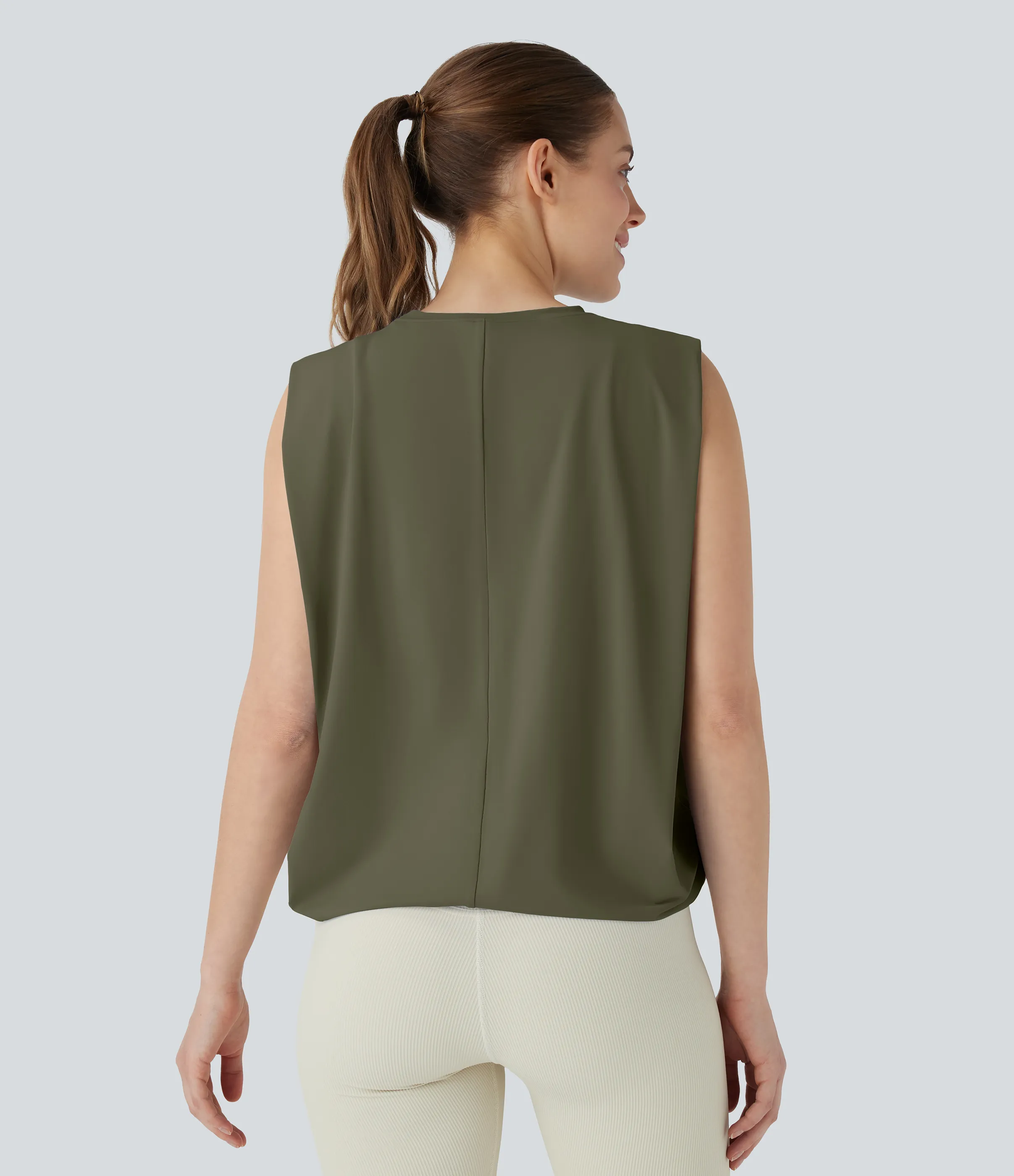 Halara Camiseta yoga cuello redondo fruncido tacto fresco - UPF 50+ - Grass Grey Green - XL sold by Halara product image thumbnail 3