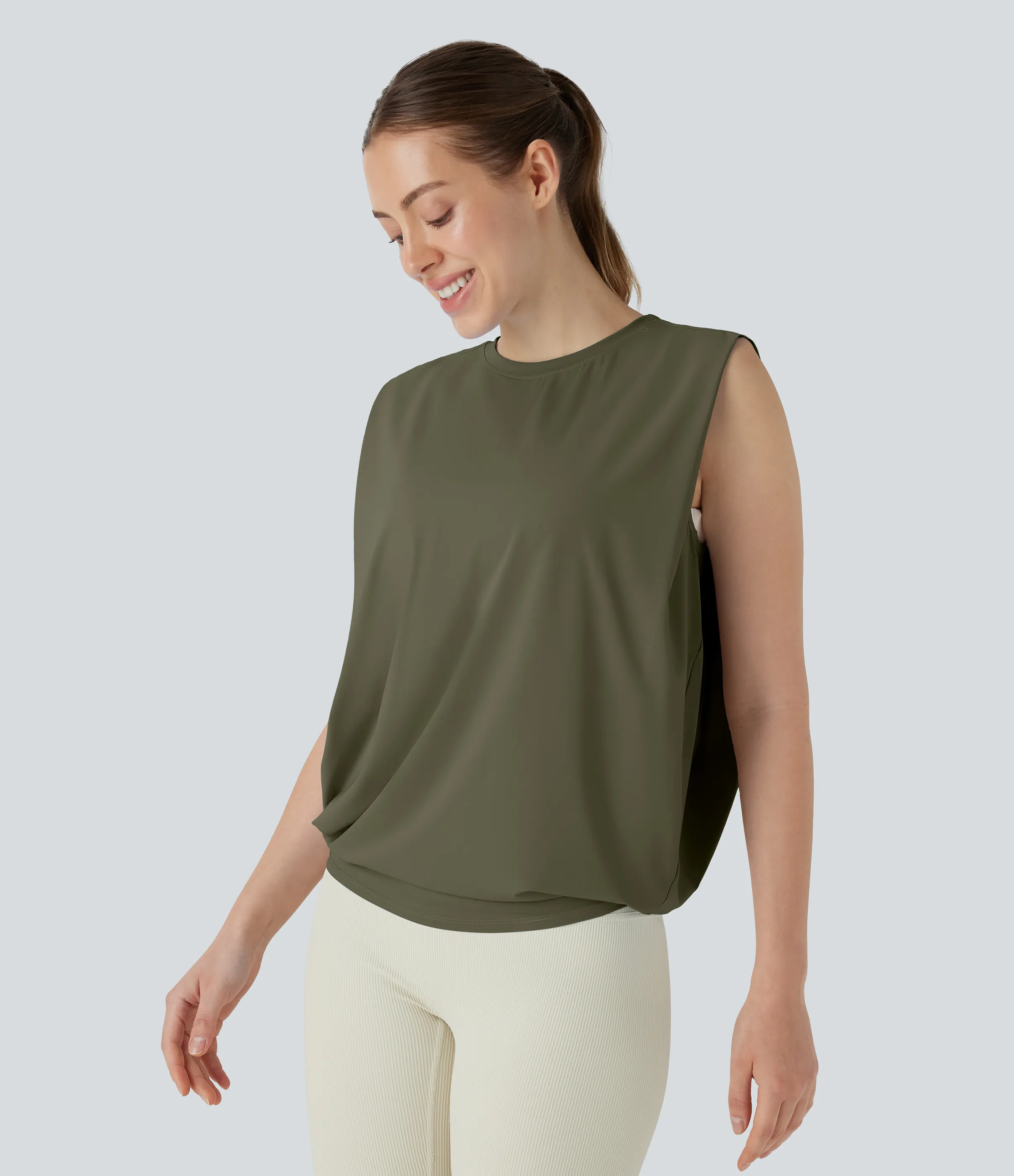 Halara Camiseta yoga cuello redondo fruncido tacto fresco - UPF 50+ - Grass Grey Green - XL sold by Halara product image thumbnail 4