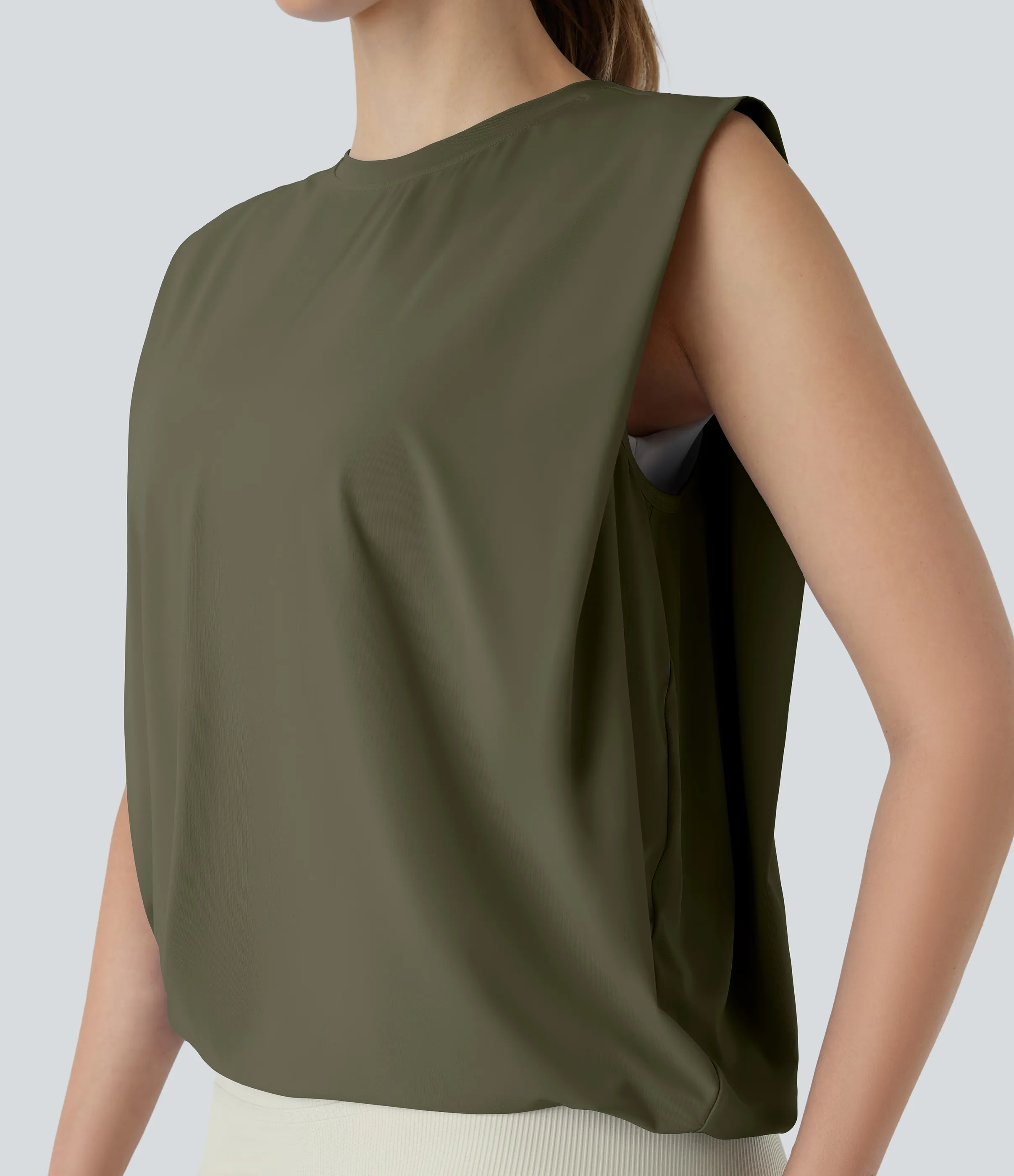Halara Camiseta yoga cuello redondo fruncido tacto fresco - UPF 50+ - Grass Grey Green - XL sold by Halara product image thumbnail 5