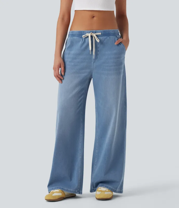 Halara Jeans Halara Flex™ Denim Baggy holgado tiro bajo elástico cordón múltiple bolsillo - Malibu Blue Denim - S(regular) sold by Halara