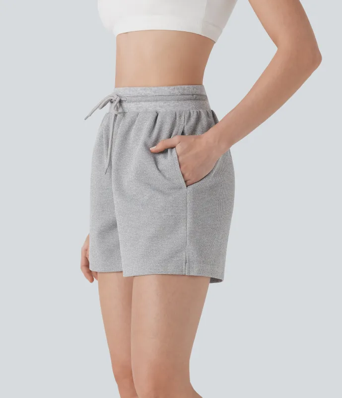 Halara Shorts de yoga de tiro alto con cordón y bolsillos laterales - Fog Gray - XS sold by Halara