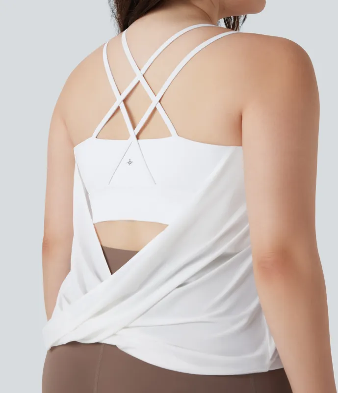 Halara Top de yoga de secado rápido plisado sin espalda y cruzado de talla grande - White - 3X sold by Halara