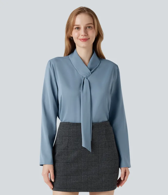 Halara Camisa de oficina de manga larga con cuello de bufanda antiarrugas - Mountain Spring - XS sold by Halara